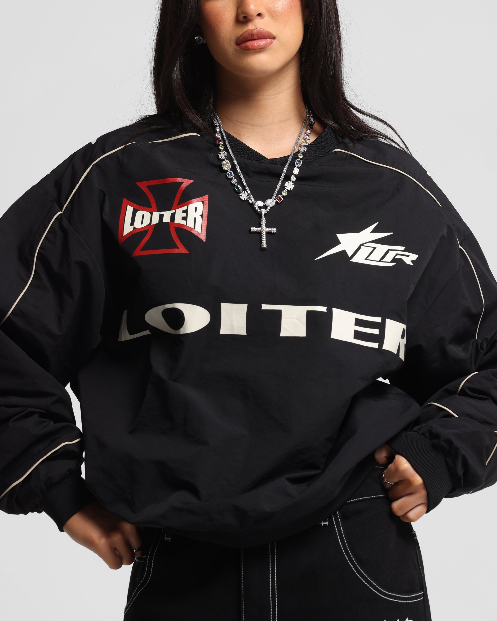 Loiter Racer Nylon Jersey Crewneck Black、mySite、zt4zffjzw