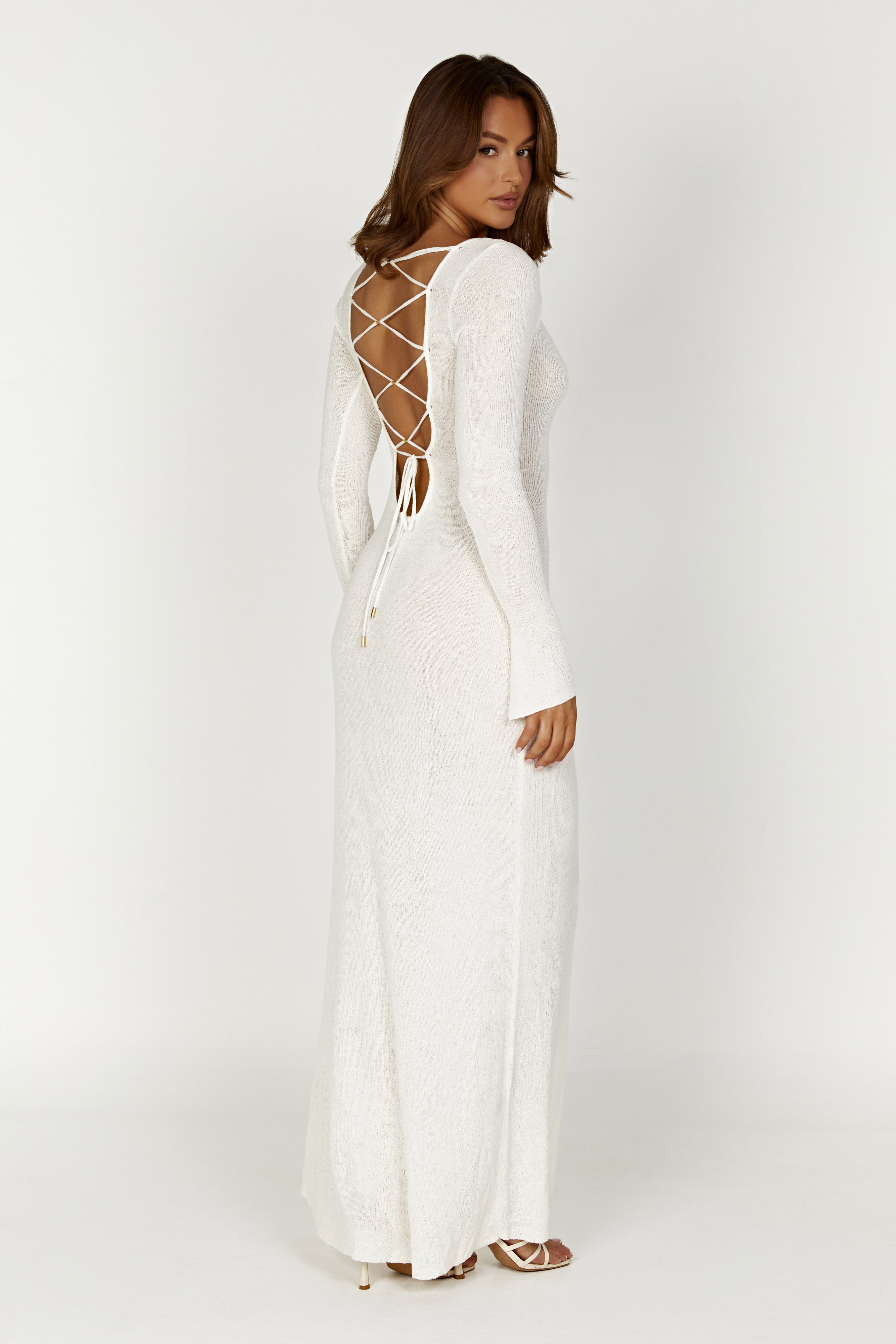 Talia Maxi Open Back Knit Dress - Ivory、mySite、solidvoid