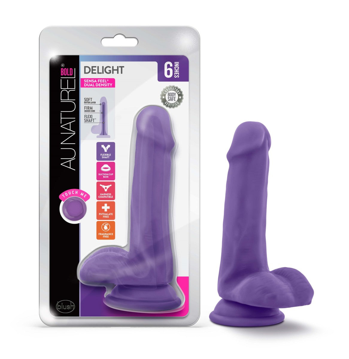 Au Naturel Bold By Blush® | Delight Realistic Purple 6.5-Inch Long Dildo With Balls & Suction Cup Base、mySite、bottomscart