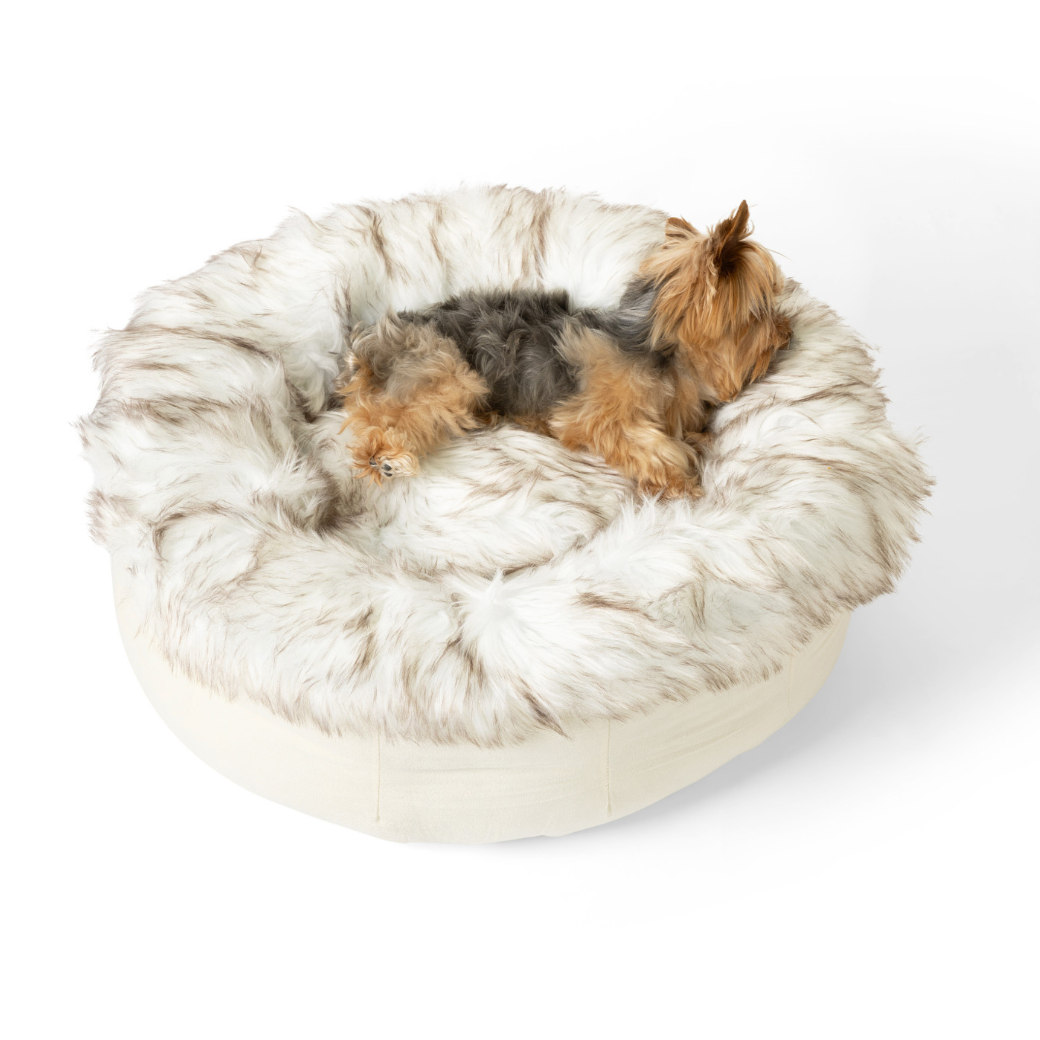 PupPouf™ Faux Fur Donut Dog Bed - White with Brown Accents、mySite、solidvoid