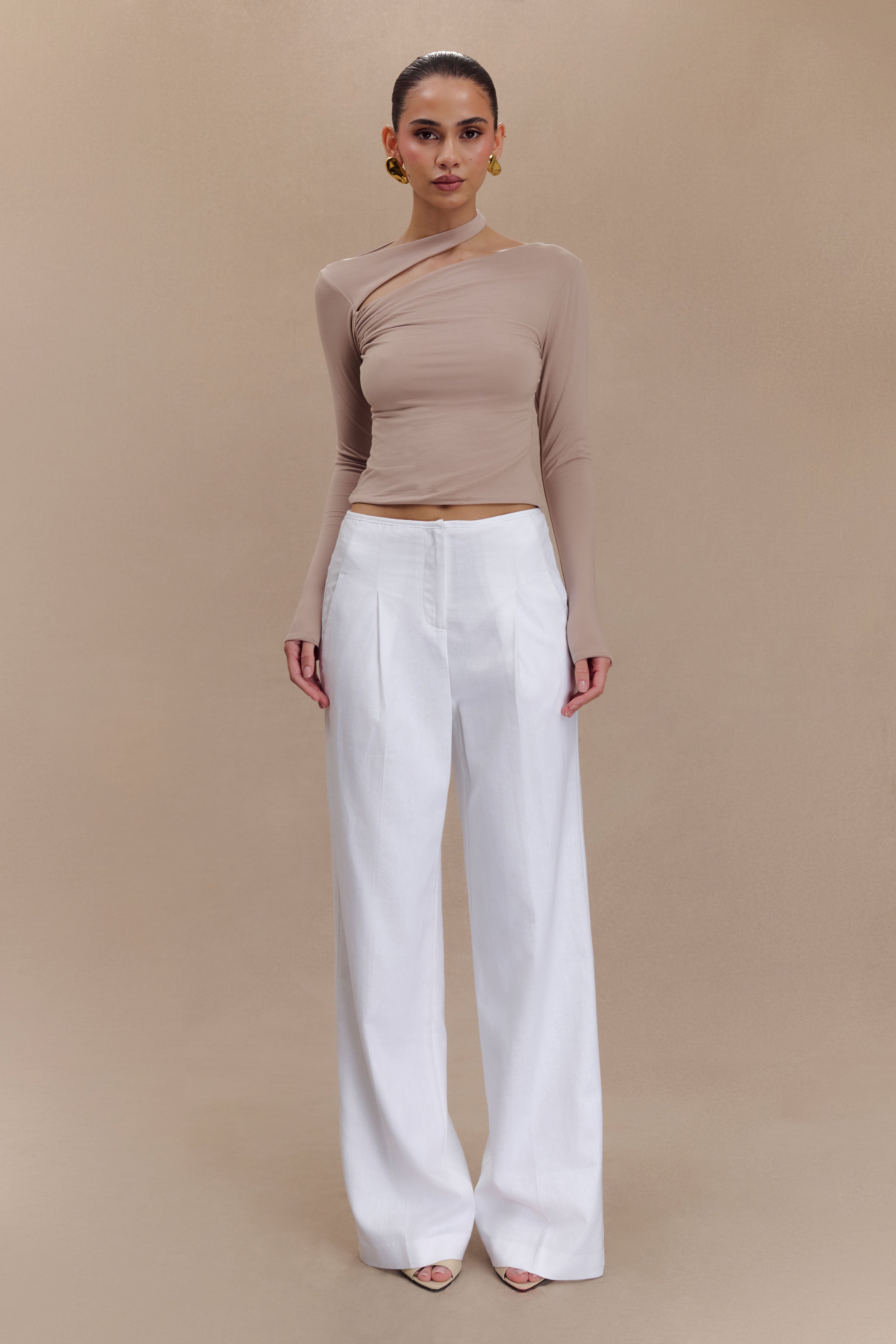 Sasha Modal Long Sleeve Top With Cut Out - Mushroom、mySite、solidvoid