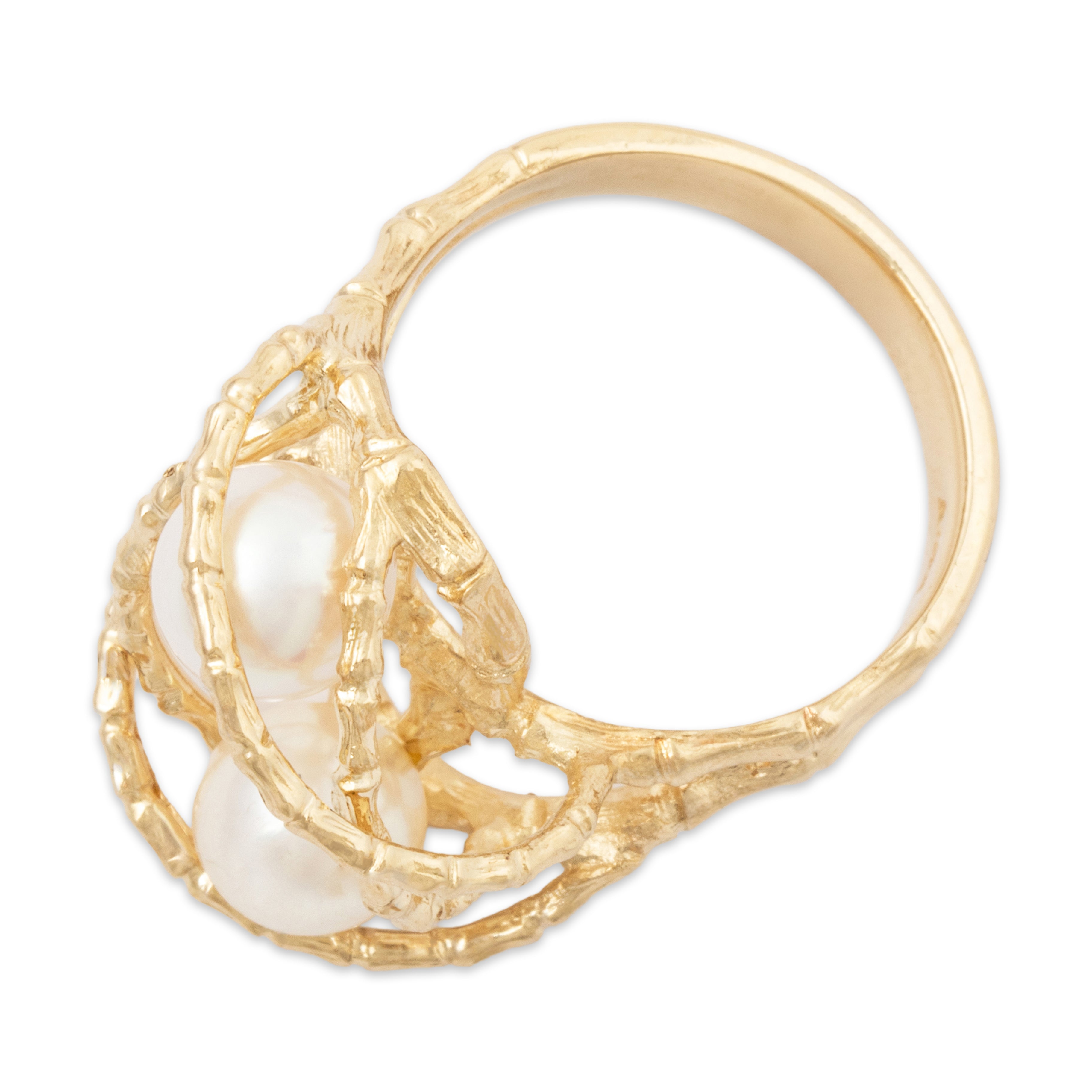 Vintage Unique 14k Yellow Gold Pearl Nested Luster Statement Ring 7.00、mySite、hinf8tx79