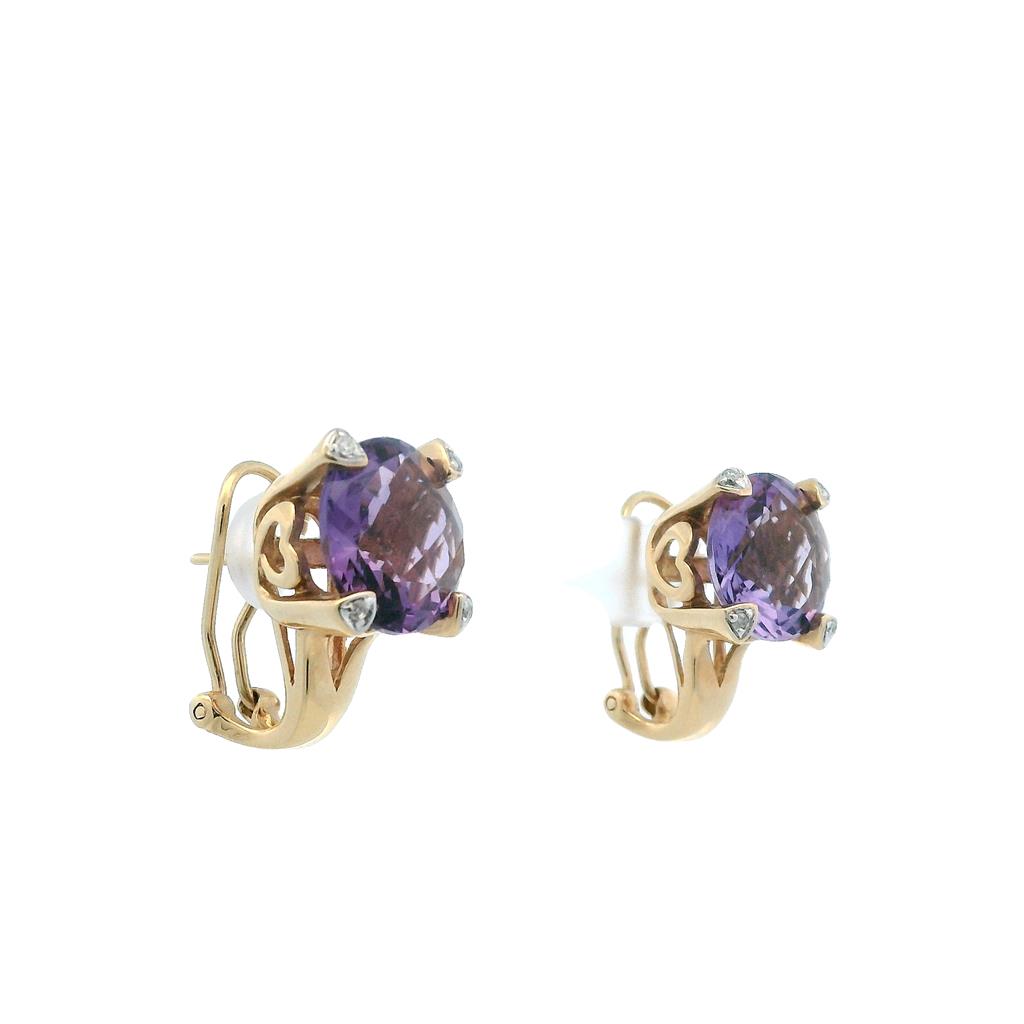 Estate 14K Yellow Gold 11.94ctw Amethyst & Diamond Stud Earrings、mySite、botmansion