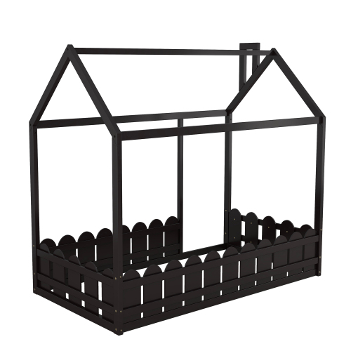 {Slats are not included}Twin Size Wood Bed House Bed Frame with Fence,for Kids,Teens, Girls,Boys {White}{OLD SKU:WF194274AAK}、、casual