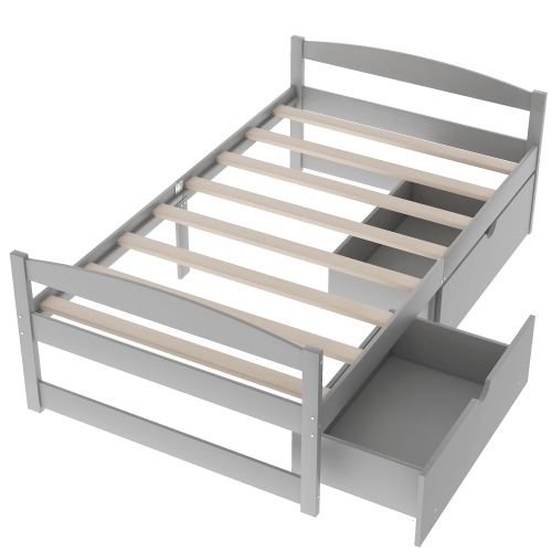 Twin size platform bed, with two drawers, gray、、casual