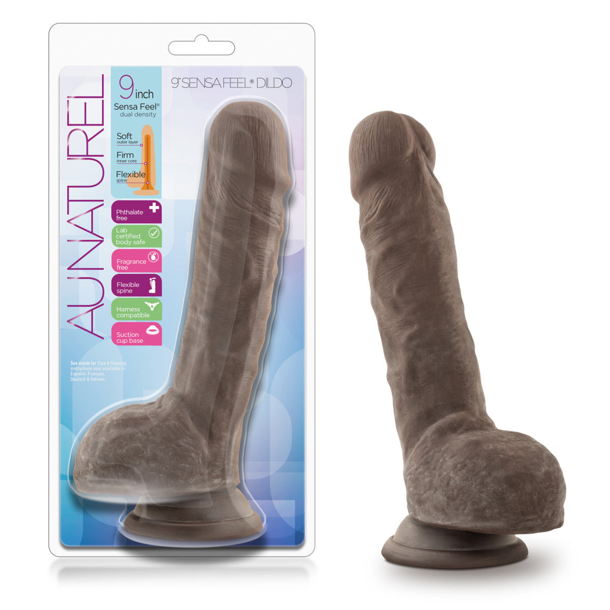 Au Naturel By Blush® | Realistic Chocolate 9-Inch Long Dildo With Balls & Suction Cup Base、mySite、bottomscart