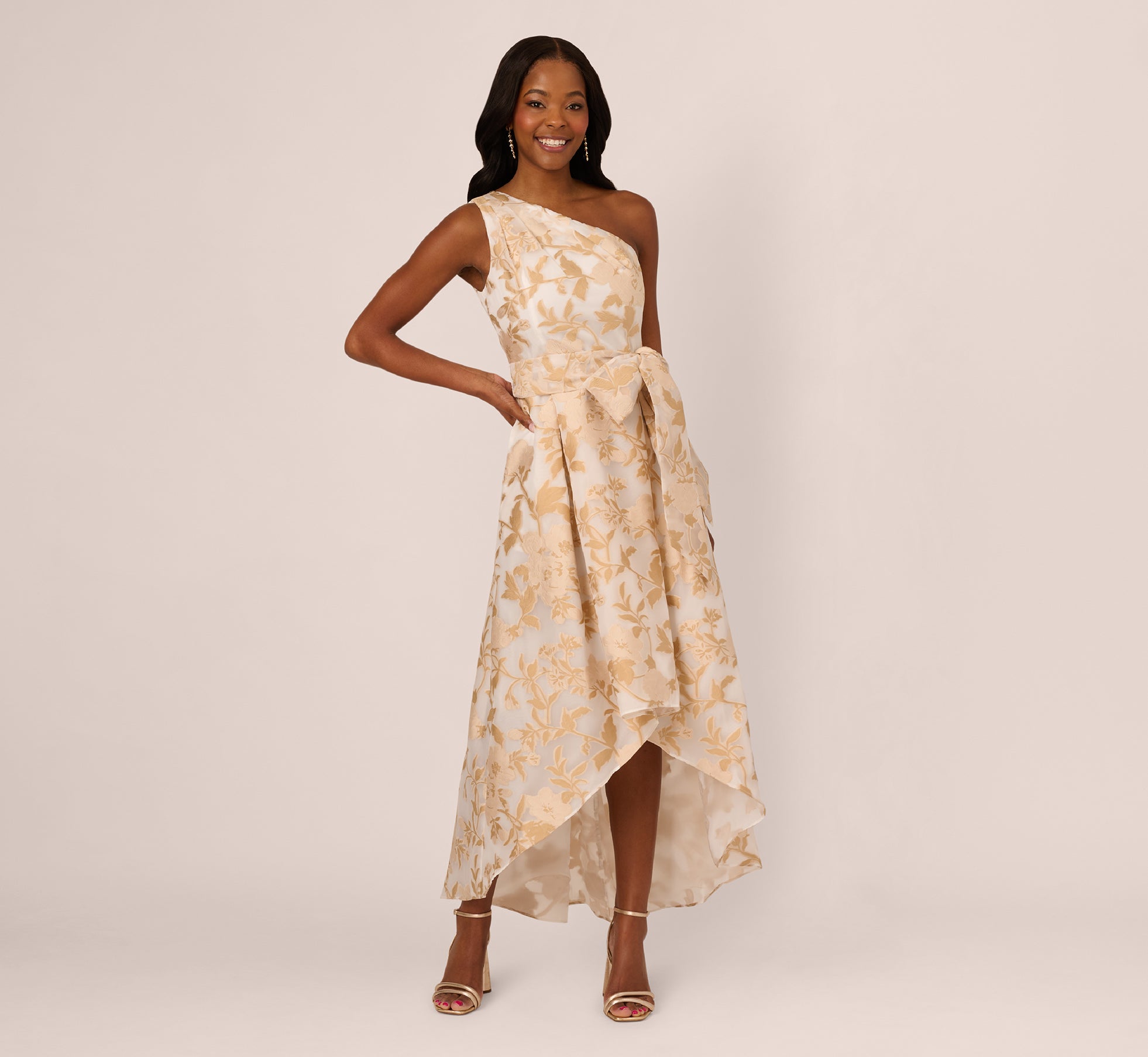 One Shoulder Organza Jacquard High Low Gown In Champagne Ivory、mySite、solidvoid