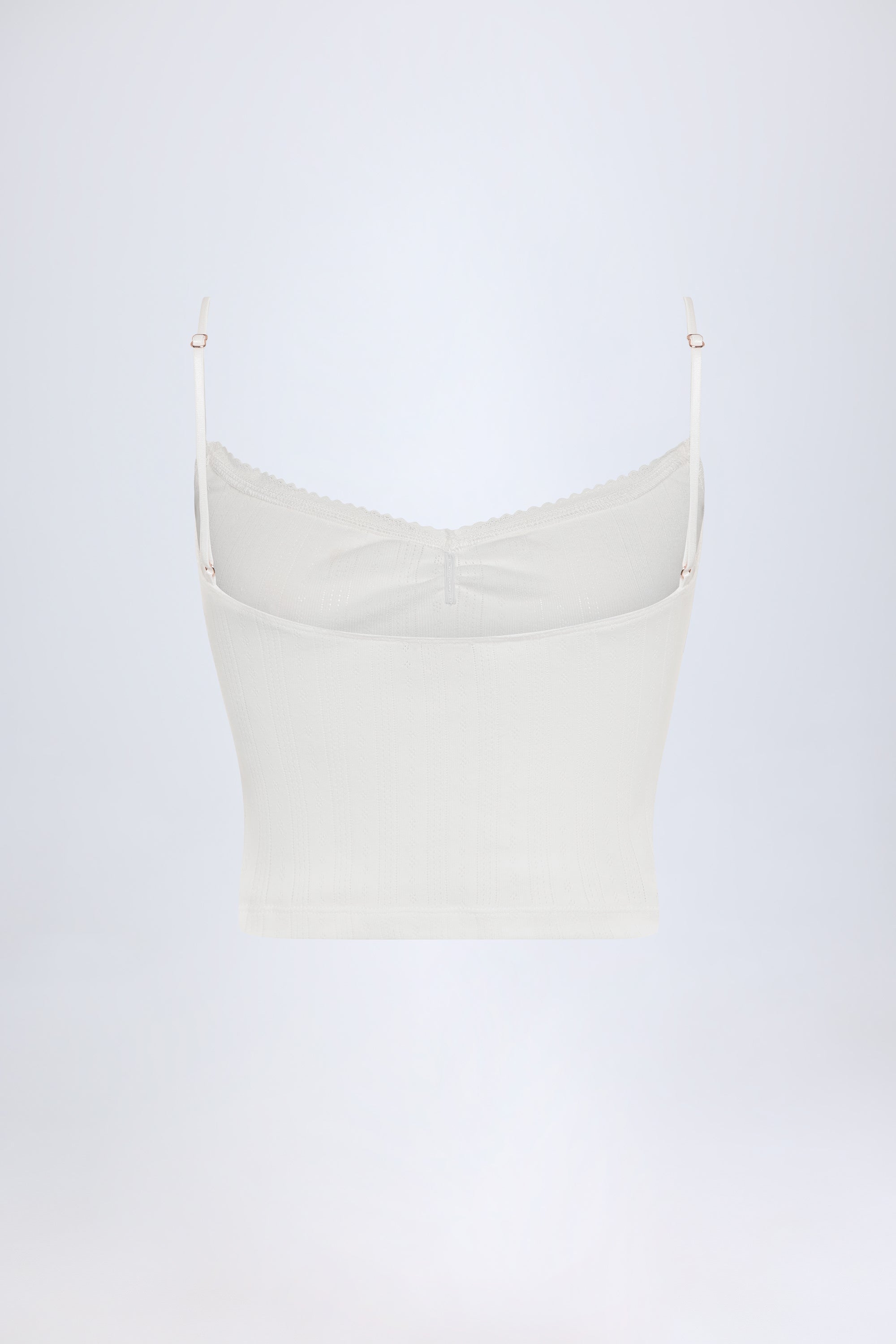  Pointelle Ruched Camisole Crop Top in White、mySite、sugarbowlscore