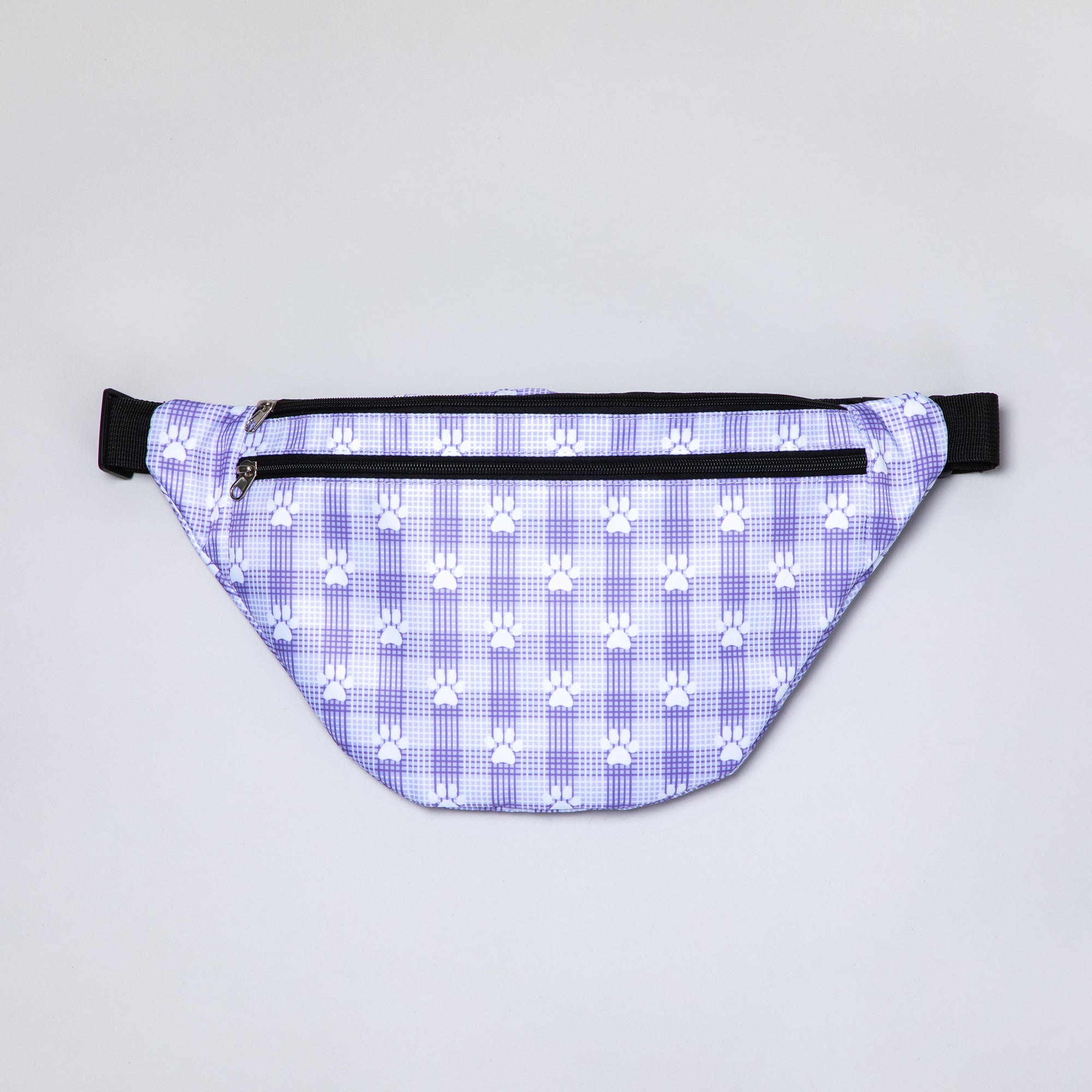 Plaid Paw Print Large Fanny Pack with 3 Zippered Pockets、mySite、camillekostekn