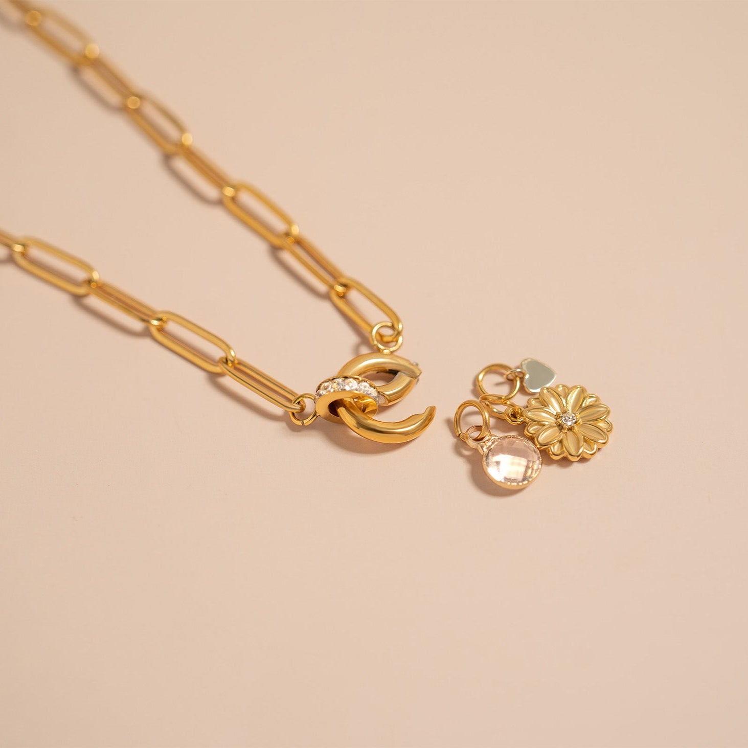 18K Gold PVD Paperclip CZ Carabiner Charm Holder Necklace / CHN0077、mySite、dreamappss