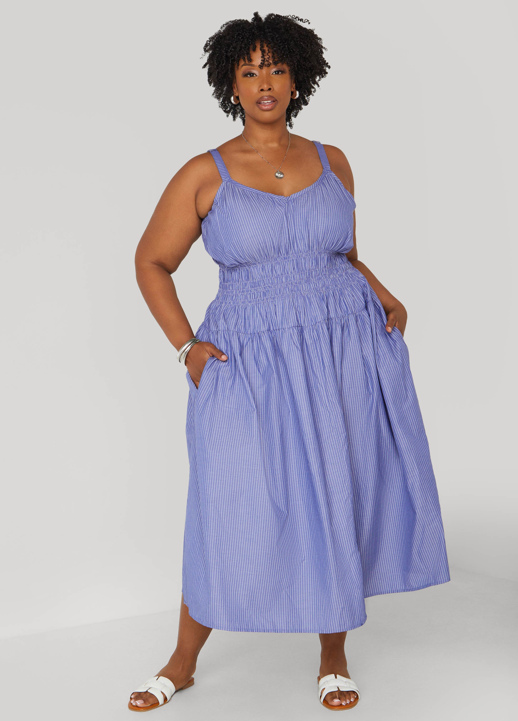 Shirred Striped Midaxi Dress、mySite、bengalsvssteelers