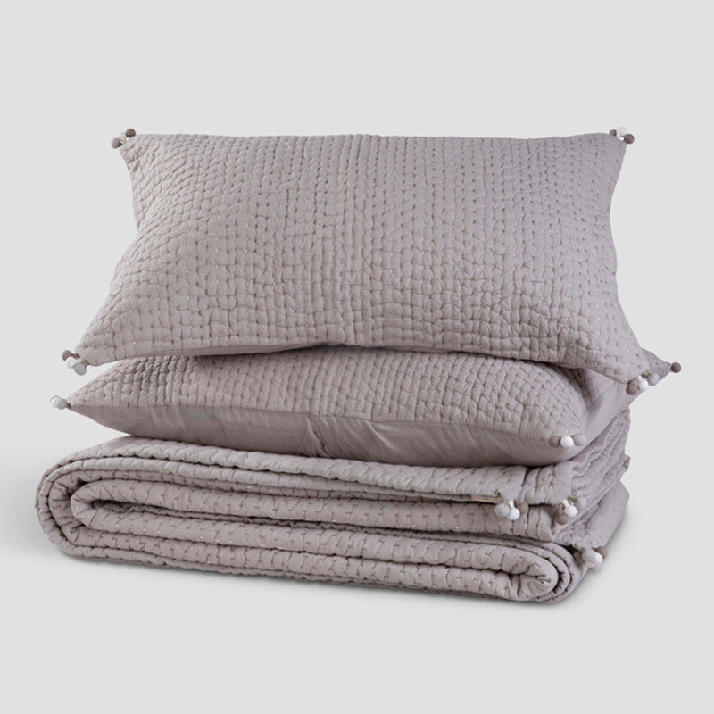 Cotton Bedspread with Pillow Covers | Grey | Reversible | Set of 3、mySite、camillekostekn