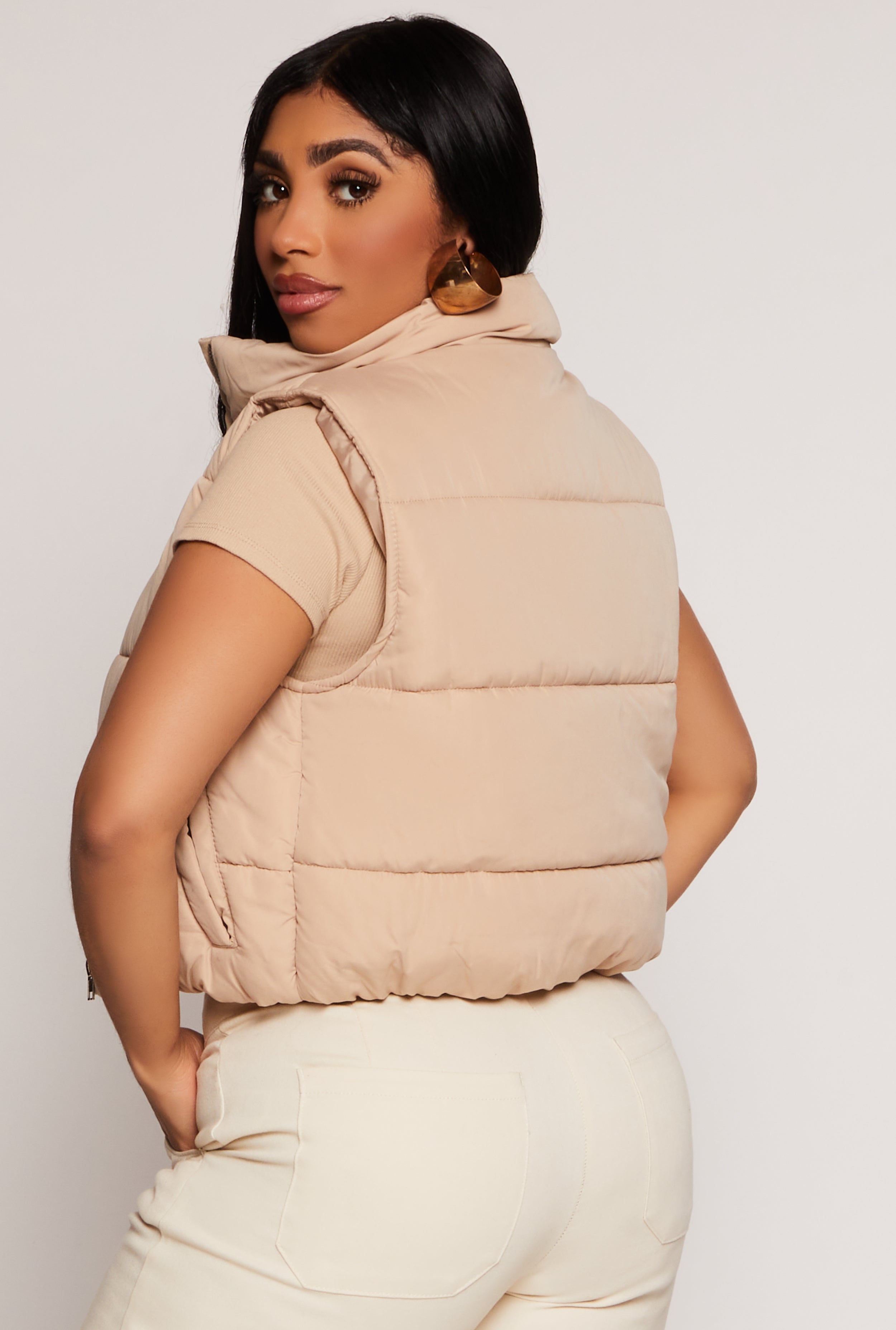 Zip Front Cropped Puffer Vest、mySite、camillekostekn