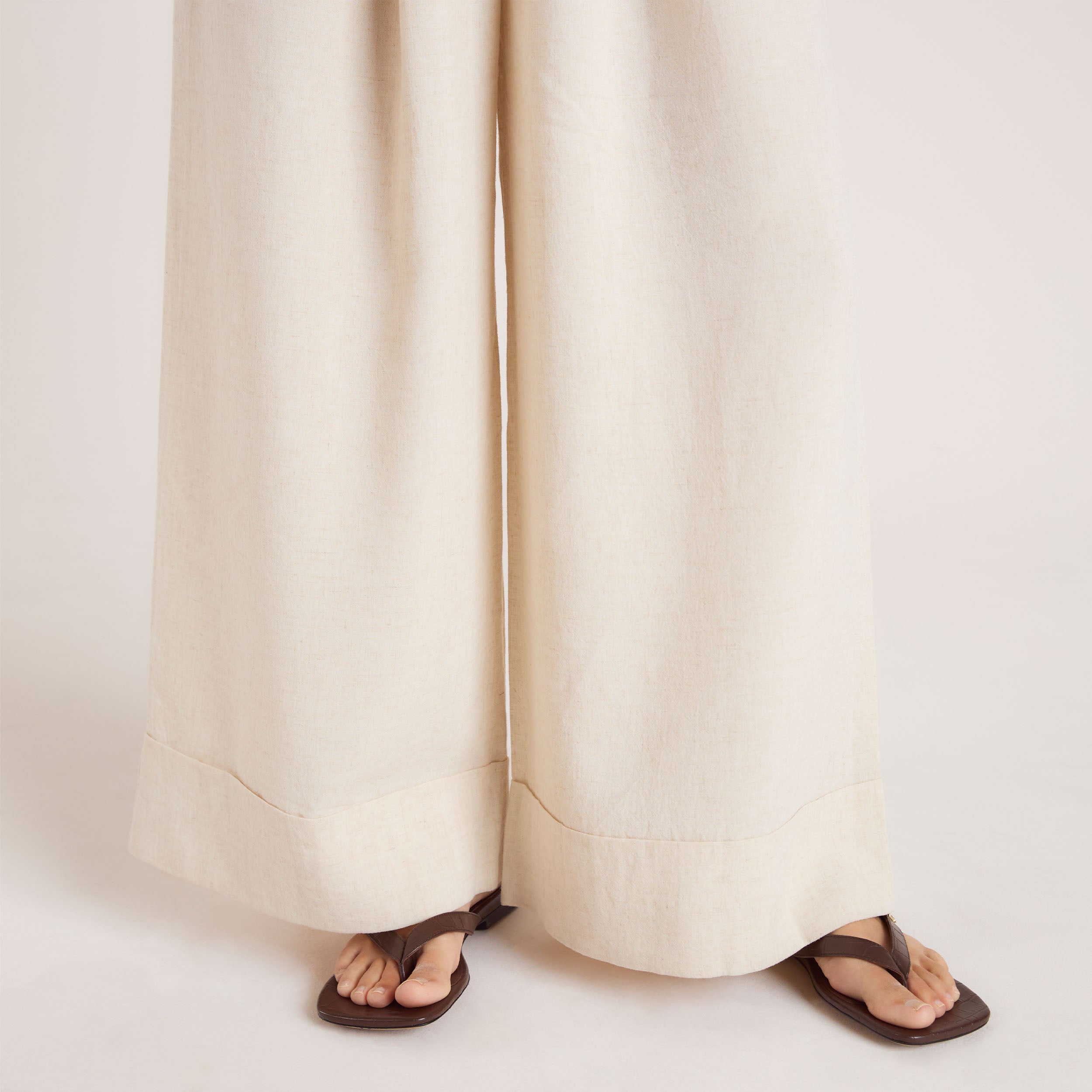 Linen Blend Wide-Leg Trousers - Cream、mySite、bengalsvssteelers