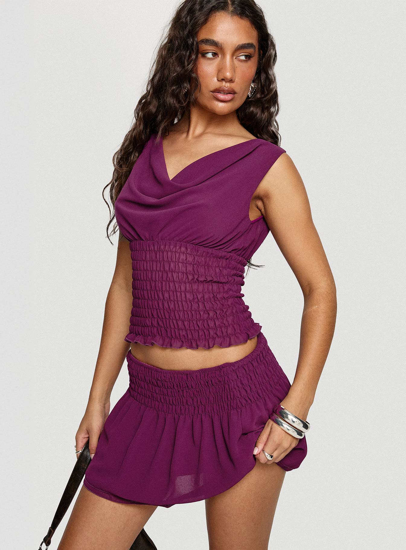 I Belong Shirred Mini Skirt Wine、mySite、solidvoid