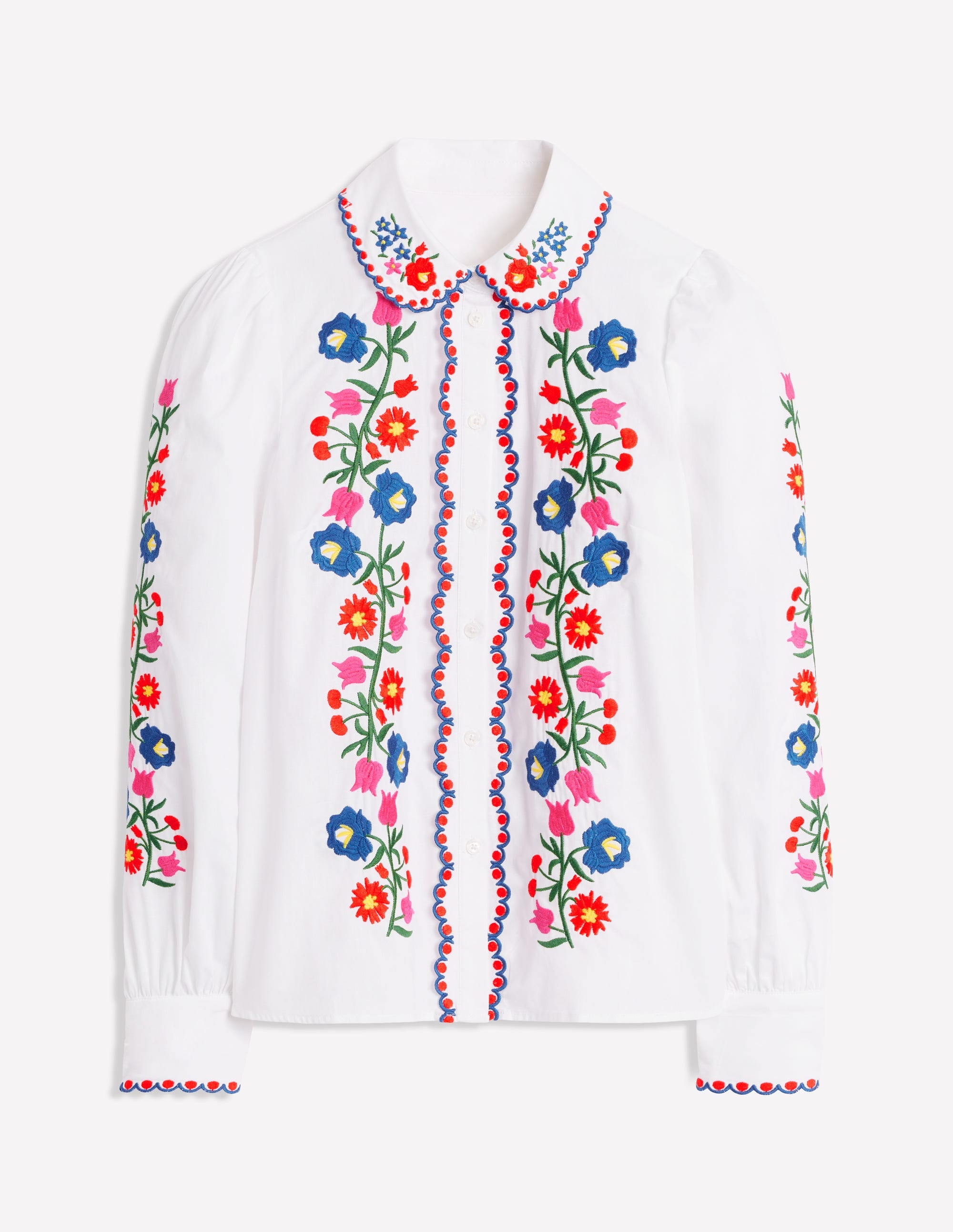  Embroidered Cotton Shirt-White, Floral Embroidery、mySite、ashleygrahame