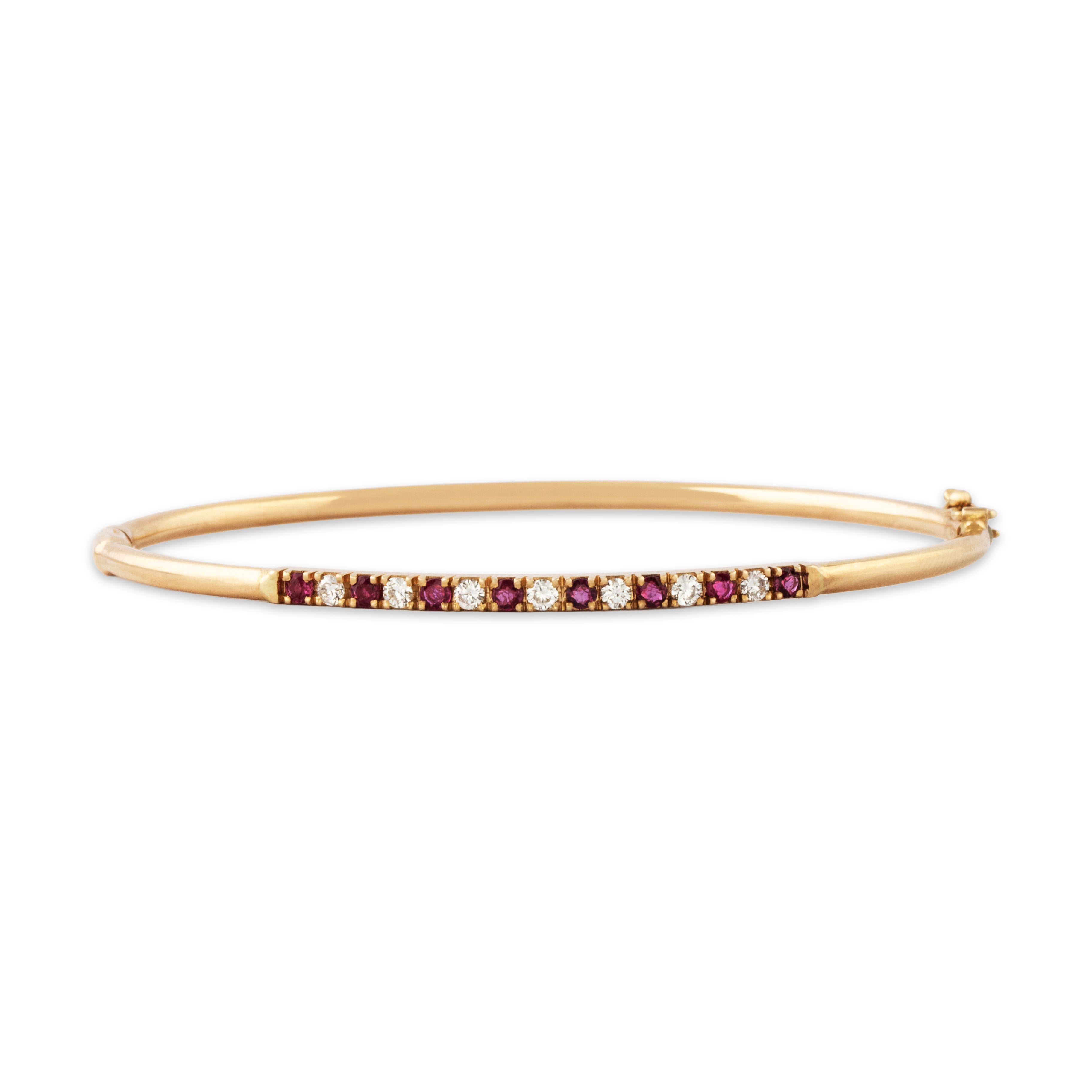 Vintage 14k Yellow Gold Ruby Diamond Alternating Hinged Bangle Bracelet 6.75、mySite、hinf8tx79