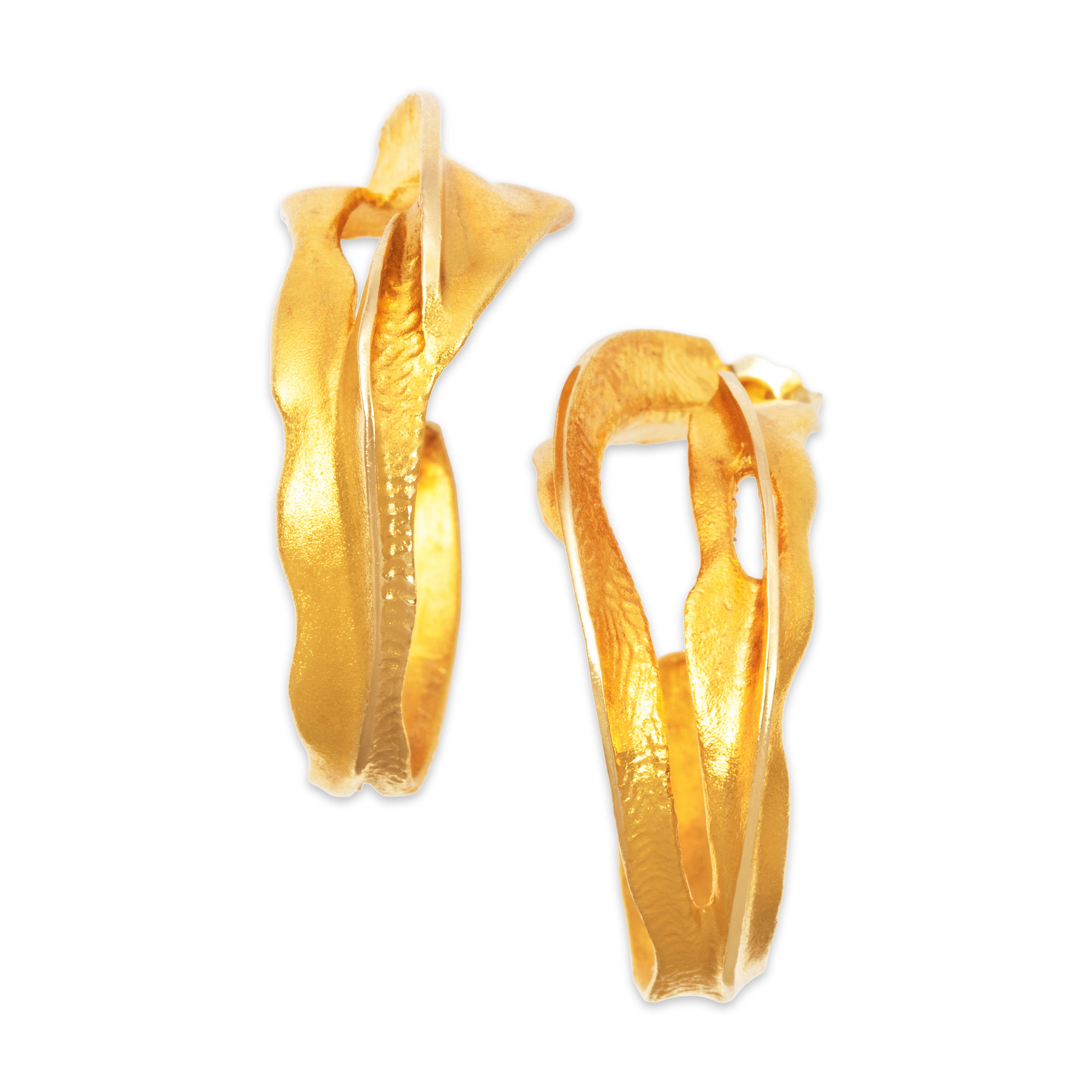 Vintage Finnish Lapponia 18k Yellow Gold Unique Freeform Textured Hoop Earrings、mySite、hinf8tx79