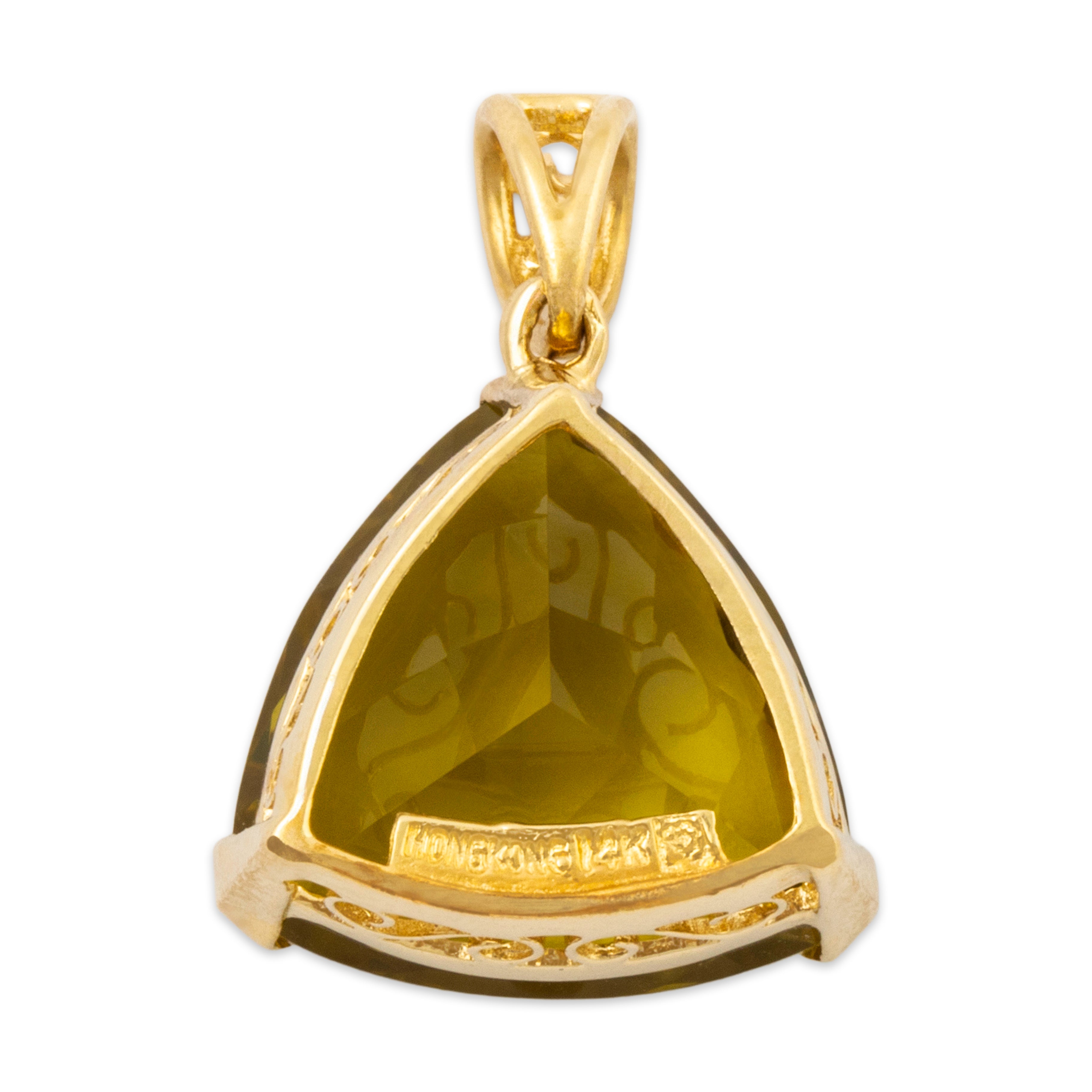 Vintage 14k Yellow Gold 6.3ct Olive Quartz Oversized Trilliant Pendant、mySite、hinf8tx79