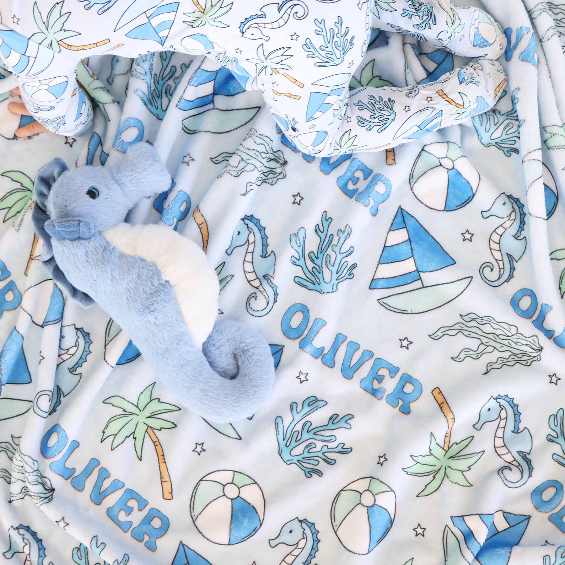  Tiny Tides Personalized Kids Blanket | Blue、mySite、layawaytickets