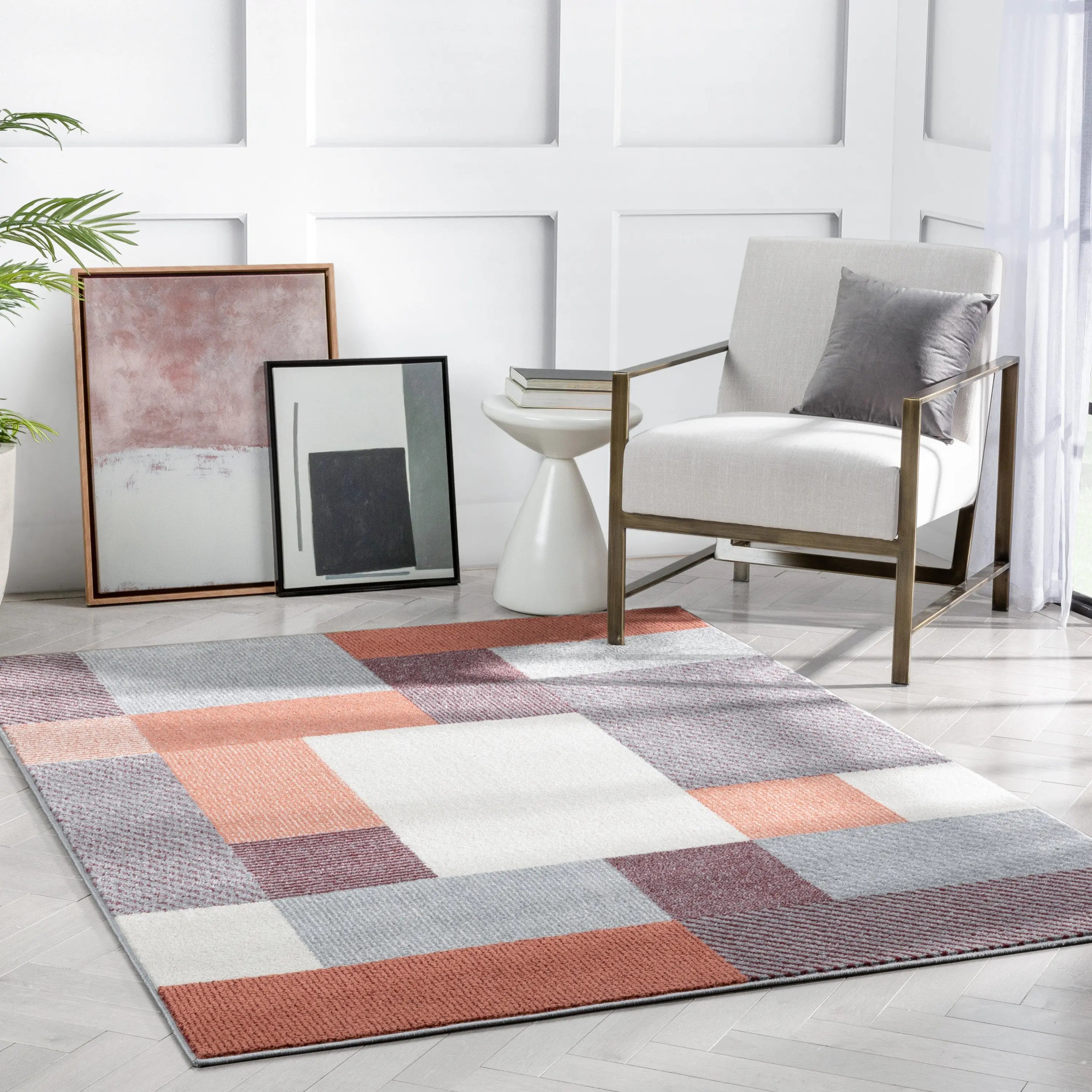 Wilma Modern Geometric Squares Blush Grey Rug、mySite、gigharbornorthrealestate