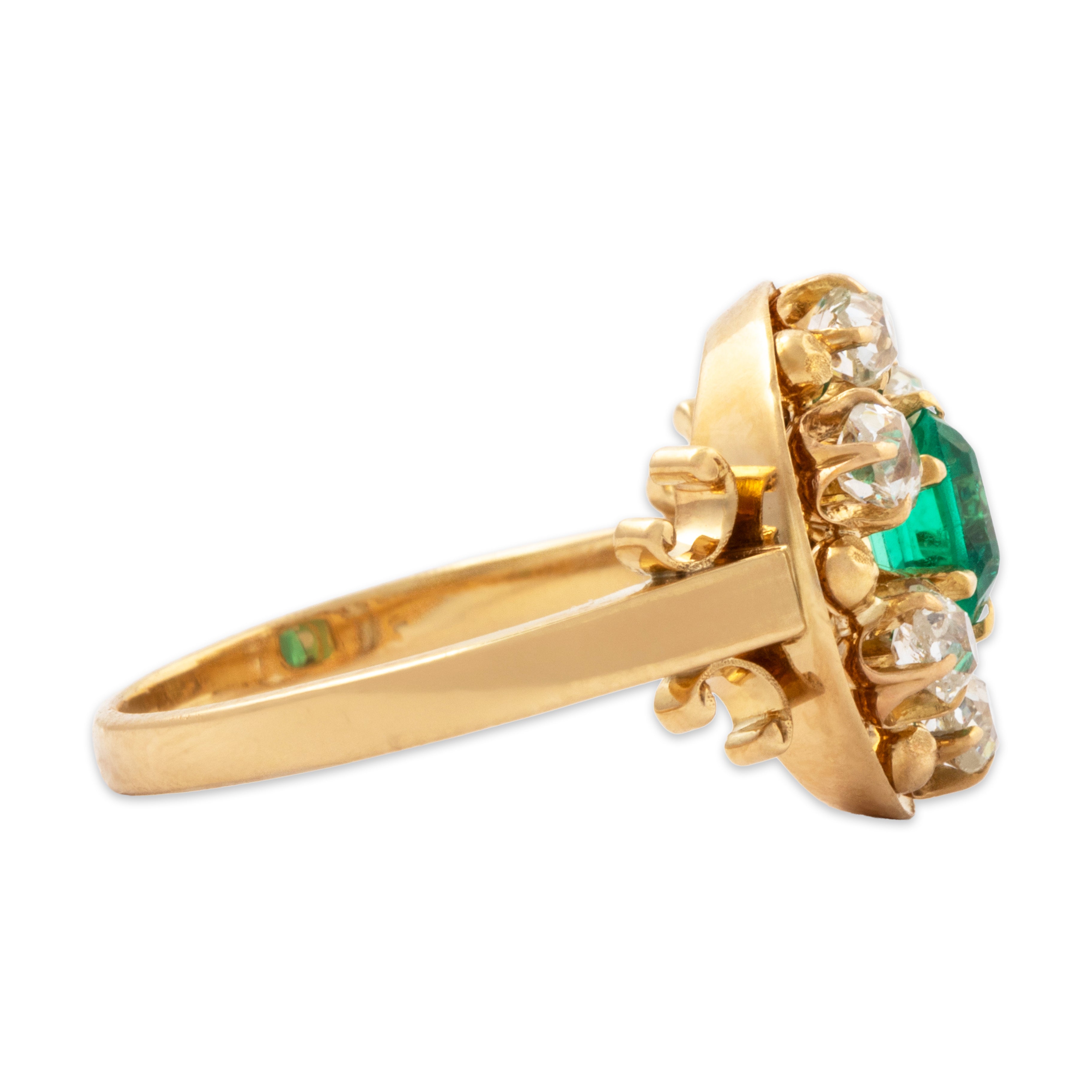 Antique Victorian 18k Yellow Gold .4ct Emerald .57cttw Old Mine Diamond Ring、mySite、hinf8tx79