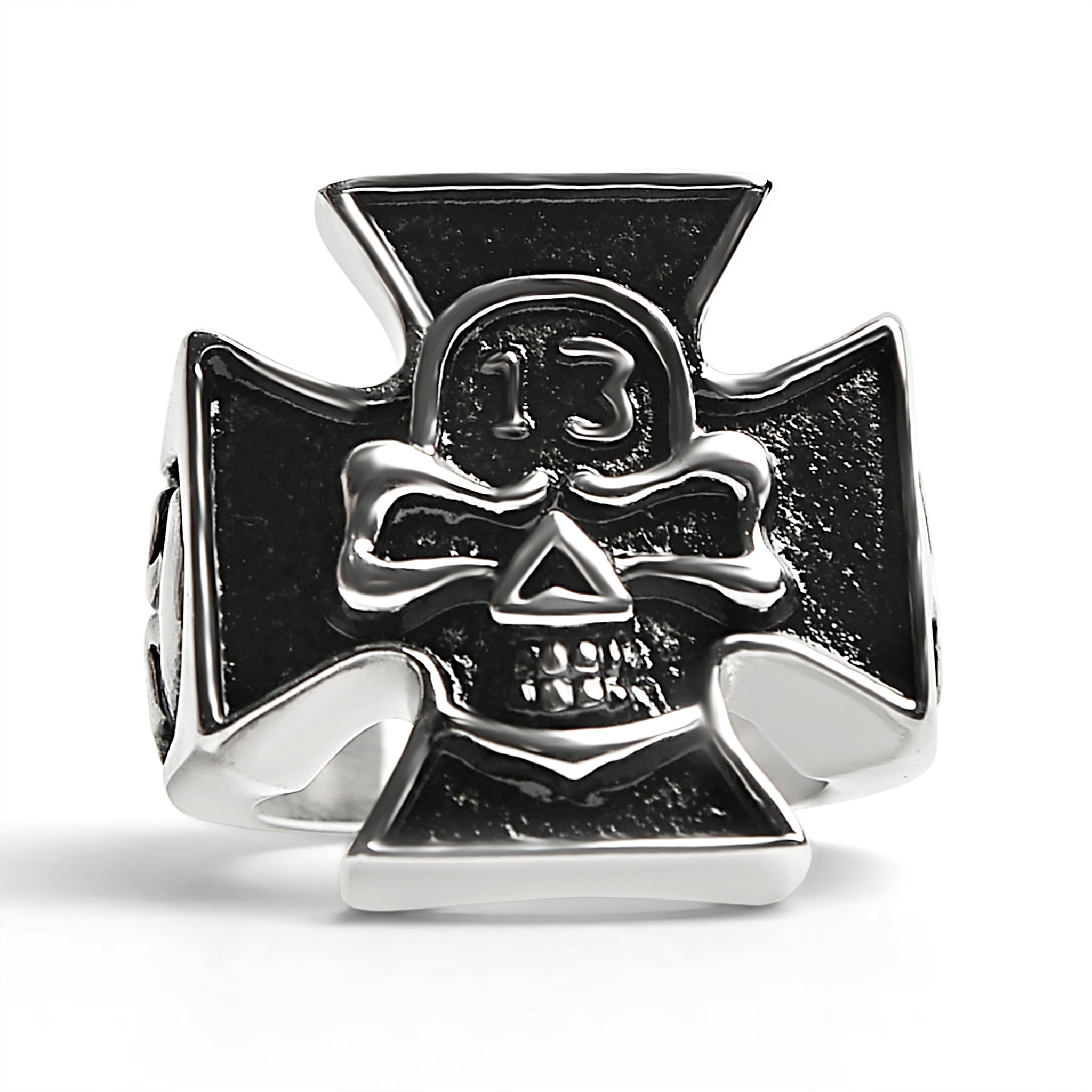Stainless Steel 13 Skull Maltese Cross Signet Ring / SCR4001、mySite、dreamappss