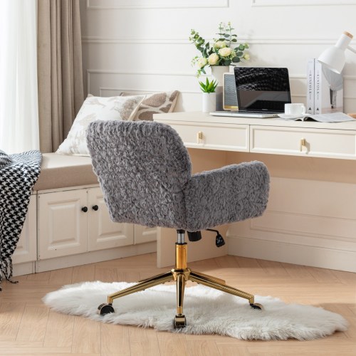 A&A Furniture Office Chair,Artificial rabbit hair Home Office Chair with Golden Metal Base,Adjustable Desk Chair Swivel Office Chair,Vanity Chair(Orange)、、casual