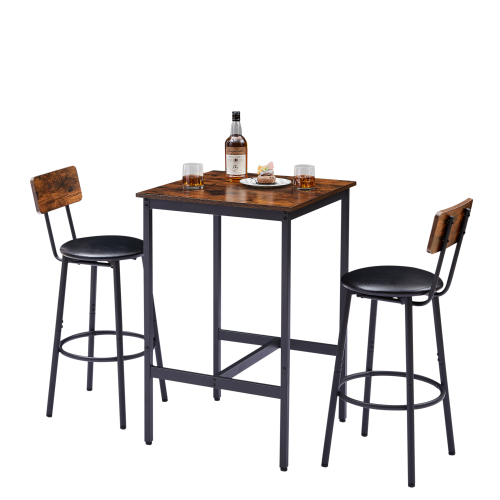 Bar Table Set with 2 Bar stools PU Soft seat with backrest, Grey, 23.62'' W x 23.62'' D x 35.43'' H、、casual