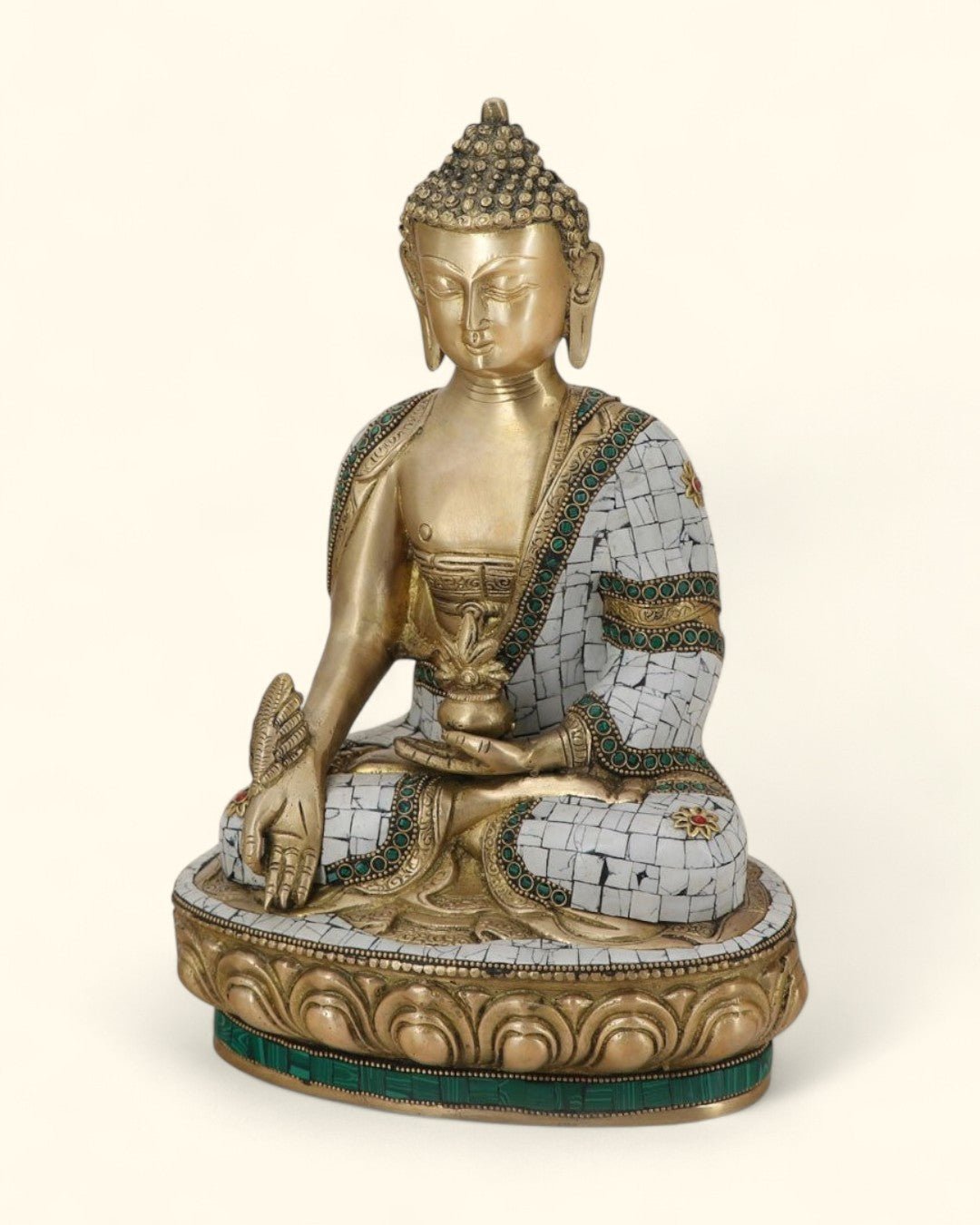Brass Healing Medicine Buddha Statue With White & Green Mosaic、mySite、topwebapps
