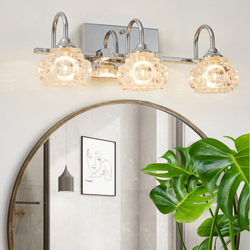 23" Retro 4-Light Bathroom Vanity Light Fixture - Black Finish with Crystal Glass Shades, Wall Mounted Lighting for Bathroom, Powder Room, and Vanity Mirror (No Bulbs)、、eastwooduniform