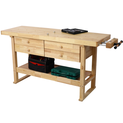 55-Inch Wood Workbench - Wooden Workbench for Garage Workshop and Home、、eastwooduniform