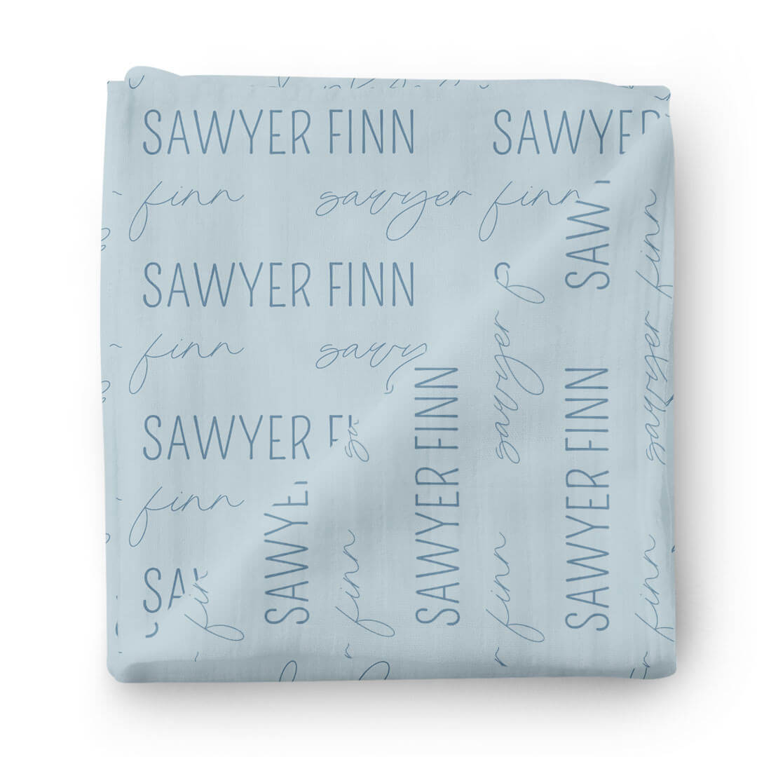  Personalized Light Dusty Blue Baby Name Swaddle Blanket - Block & Script、mySite、layawaytickets