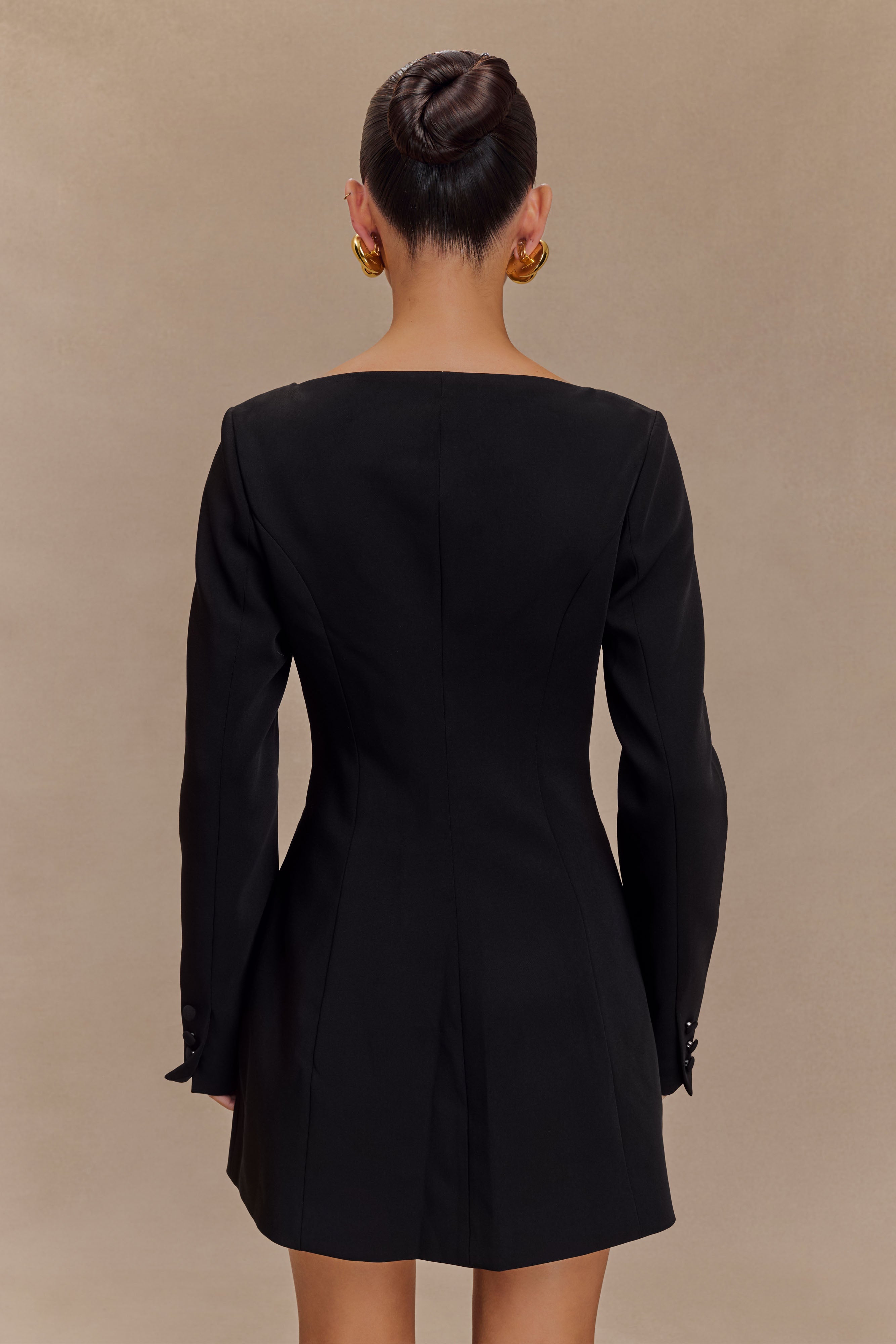 Jolie Boat Neck Suiting Mini Dress - Black、mySite、solidvoid