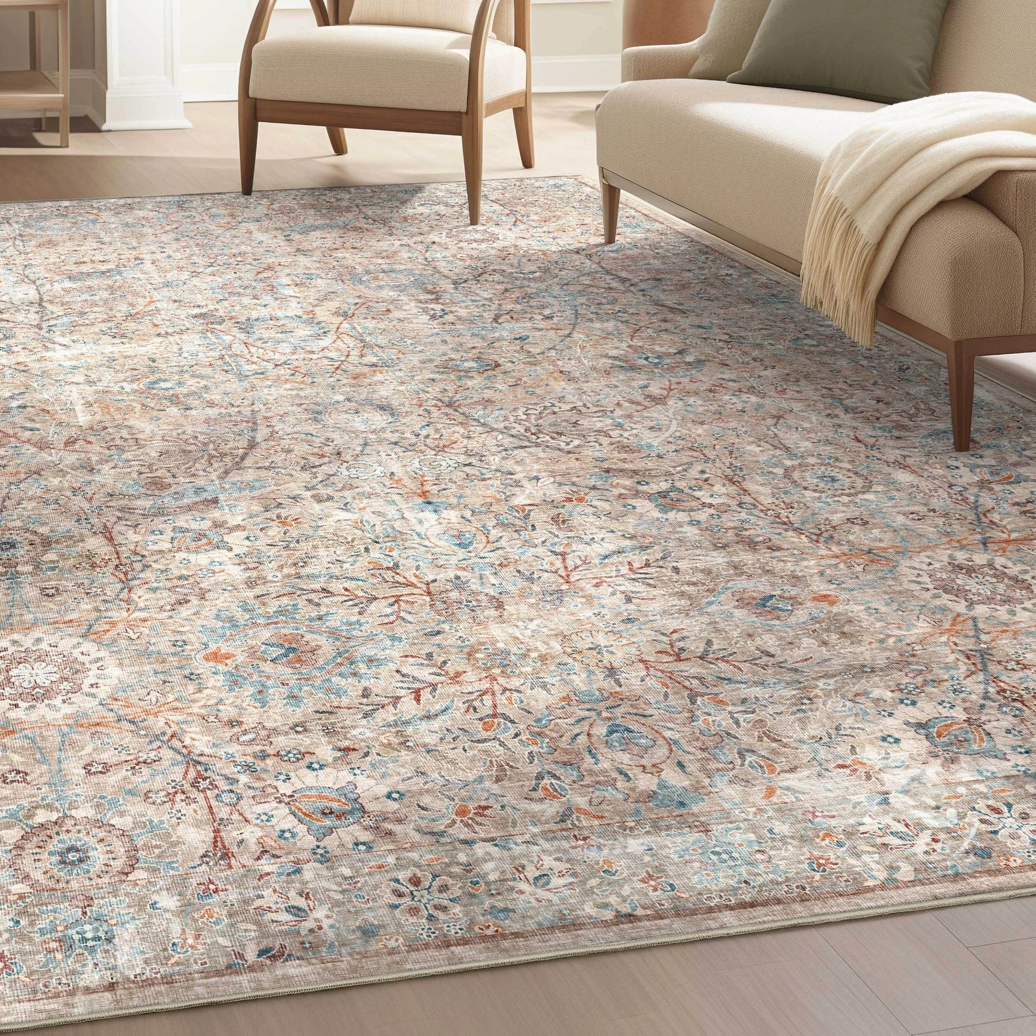 Emilia Vintage Persian Floral Ivory Flat-Weave Rug、mySite、gigharbornorthrealestate