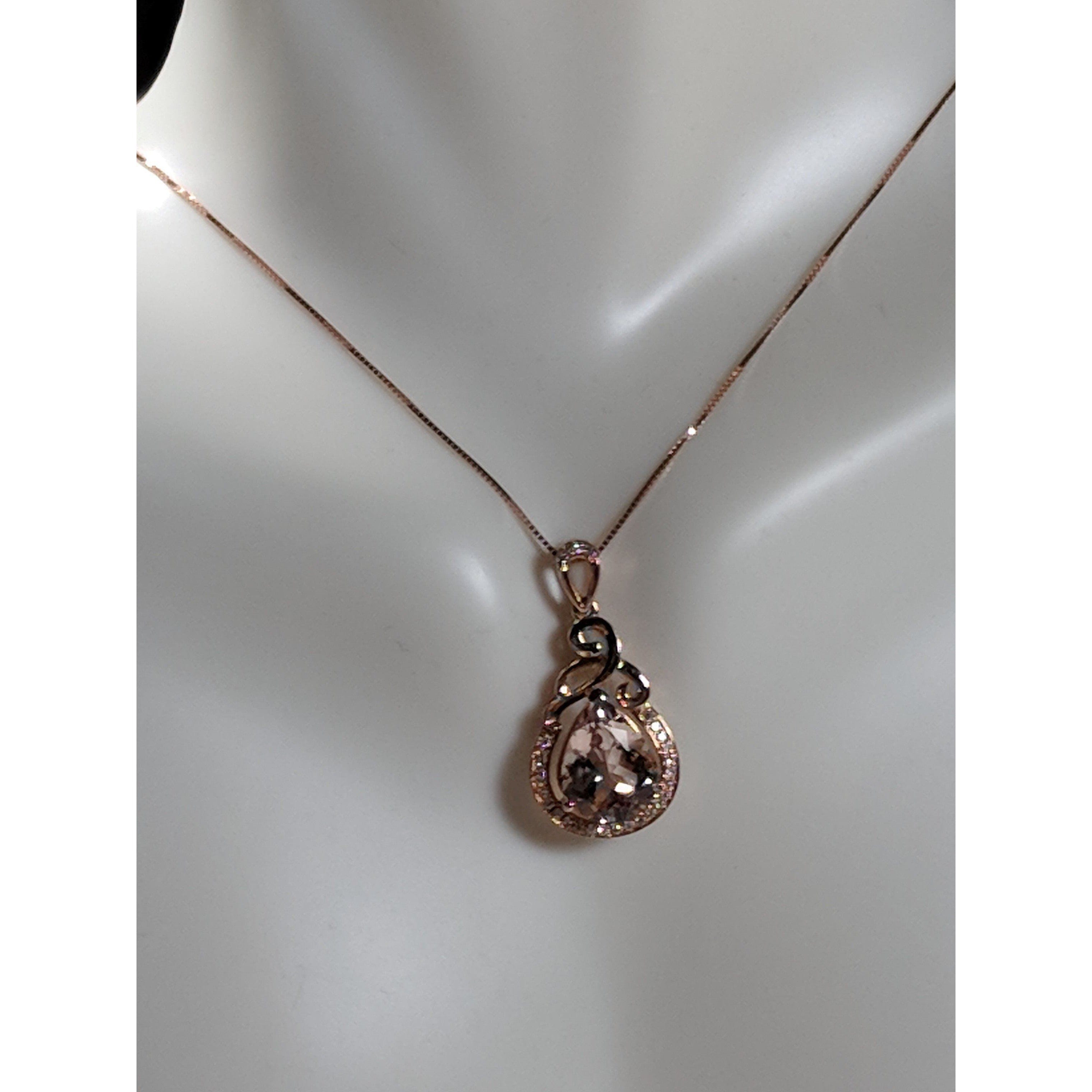 Morganite and Diamond Pendant Necklace in 18K Rose Gold, 2.08ctw、mySite、g9winljtr
