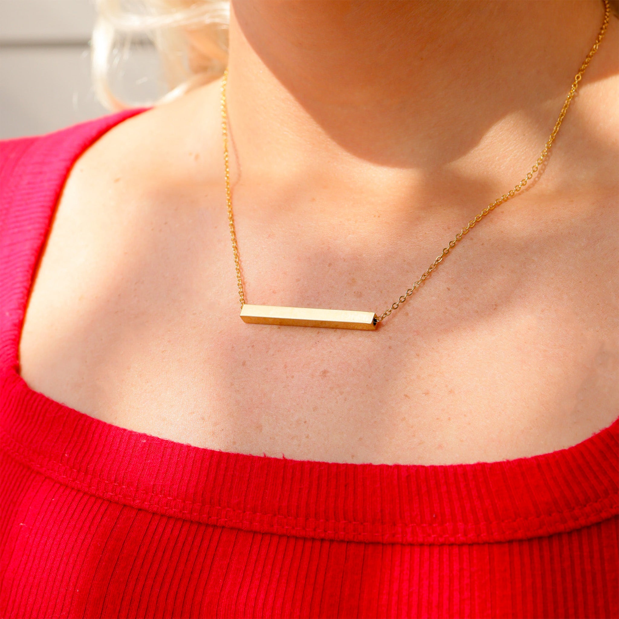 18K Gold PVD Stainless Steel Square 4 Sided Horizontal Blank Bar Necklace / SBB0301、mySite、dreamappss