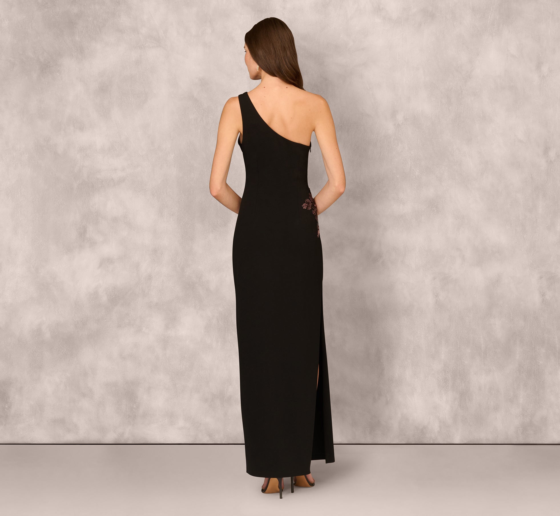 One Shoulder Beaded Floral Detail Long Dress In Black、mySite、solidvoid
