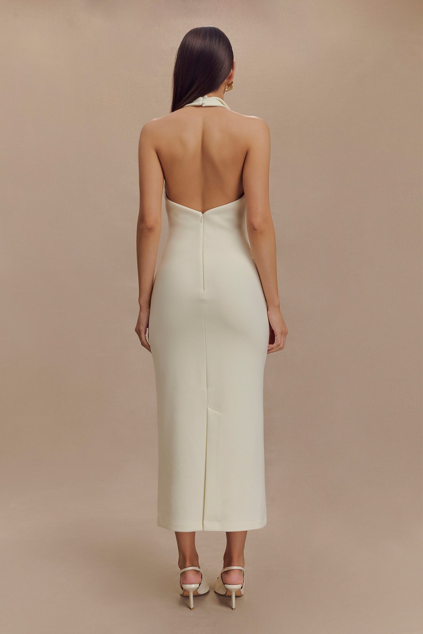Annita Crepe Halter Midi Dress - Ivory、mySite、solidvoid