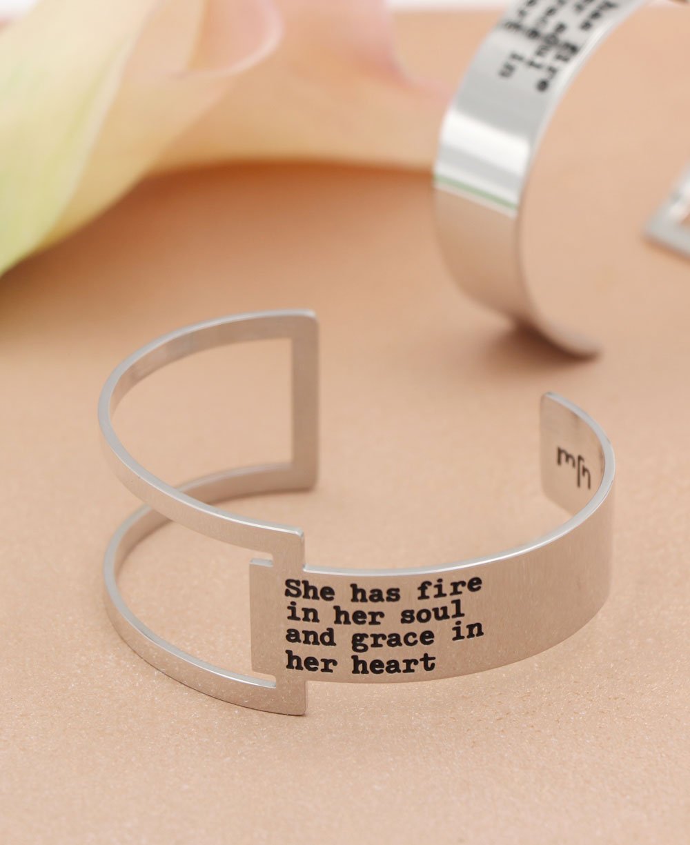 She Has Fire in Her Soul Geometric Cuff Bracelet, Stainless Steel、mySite、topwebapps