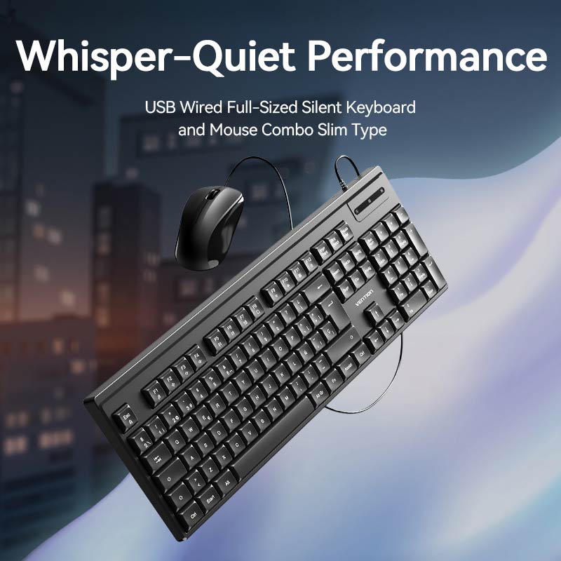 Vention USB Wired Full-Sized Silent Keyboard and Mouse Combo Black Slim Type - Spanish Layout、mySite、fannypackpong