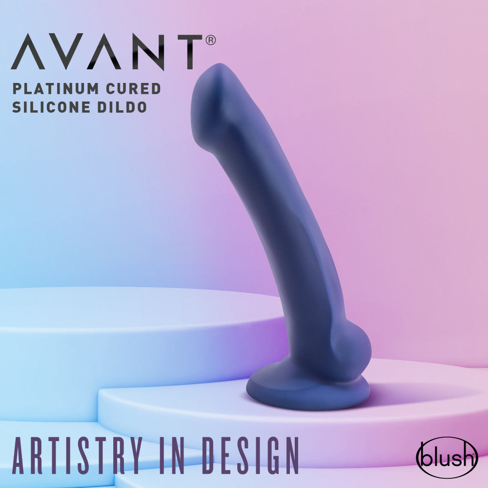 Avant By Blush® | Ergo Mini Indigo D10: Artisan 7 Inch Thin Dildo with Suction Cup Base - Elegantly Made with Smooth Ultrasilk® Purio™ Silicone、mySite、bottomscart