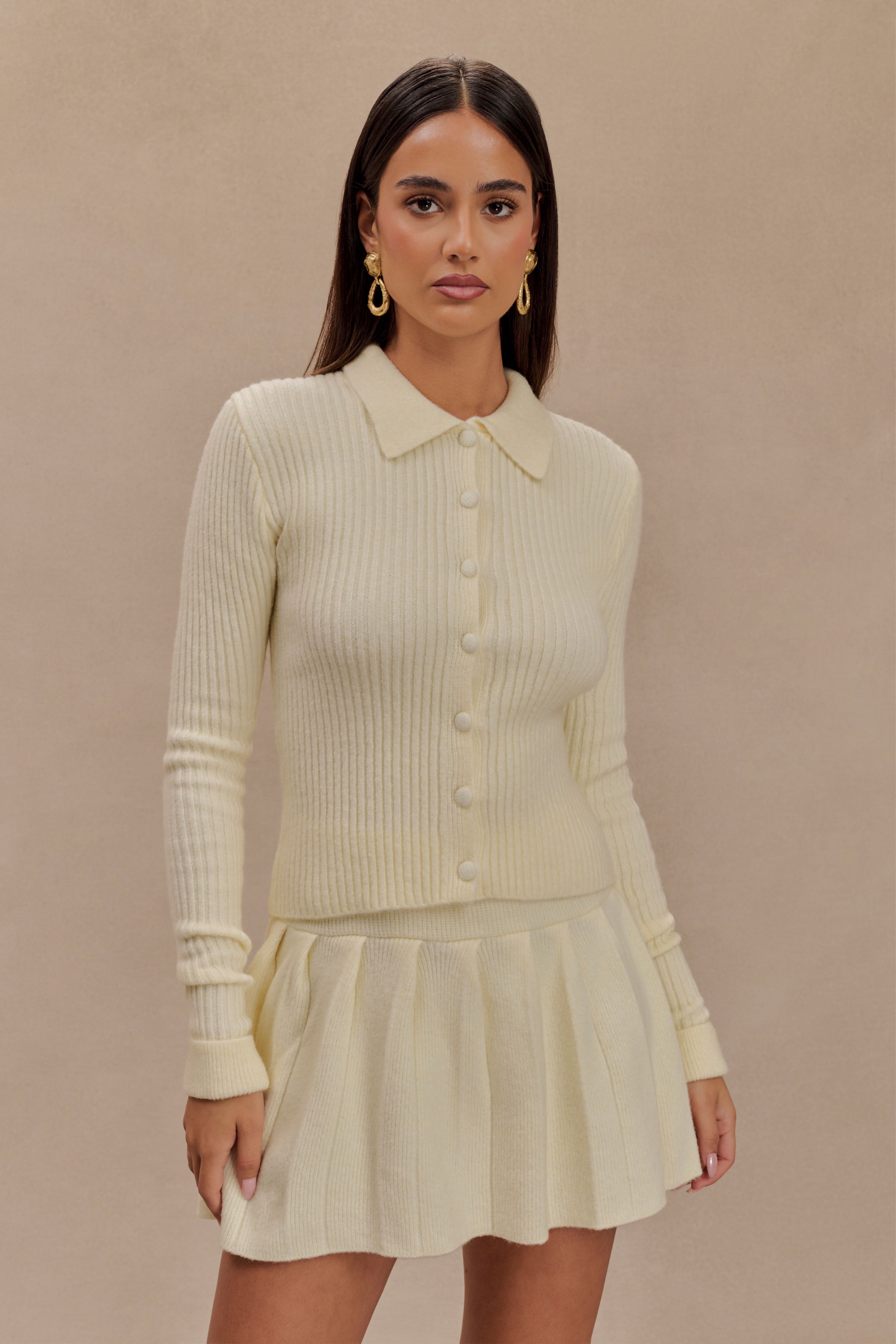 Erin Long Sleeve Button Cardigan - Ivory Marle、mySite、solidvoid