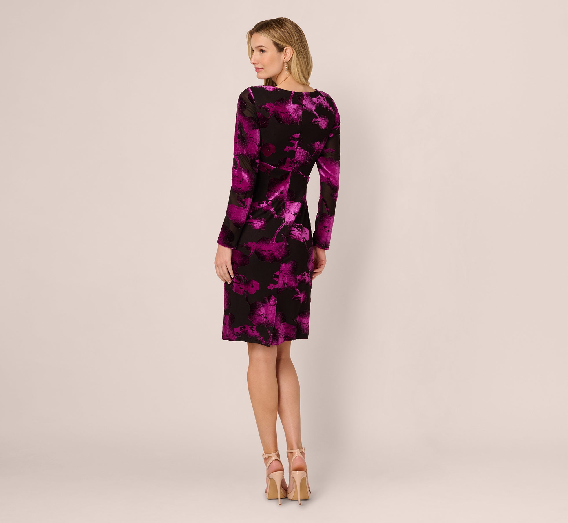 Long Sleeve Floral Burnout Sheath Dress In Black Violet、mySite、solidvoid