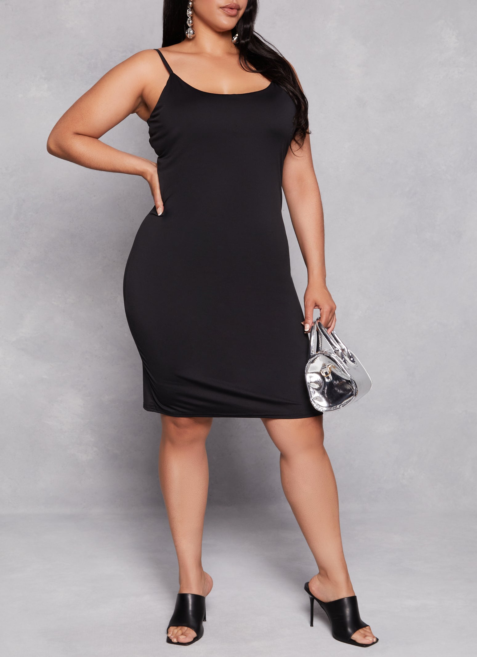 Plus Size Solid Scoop Neck Cami Dress、mySite、camillekostekn