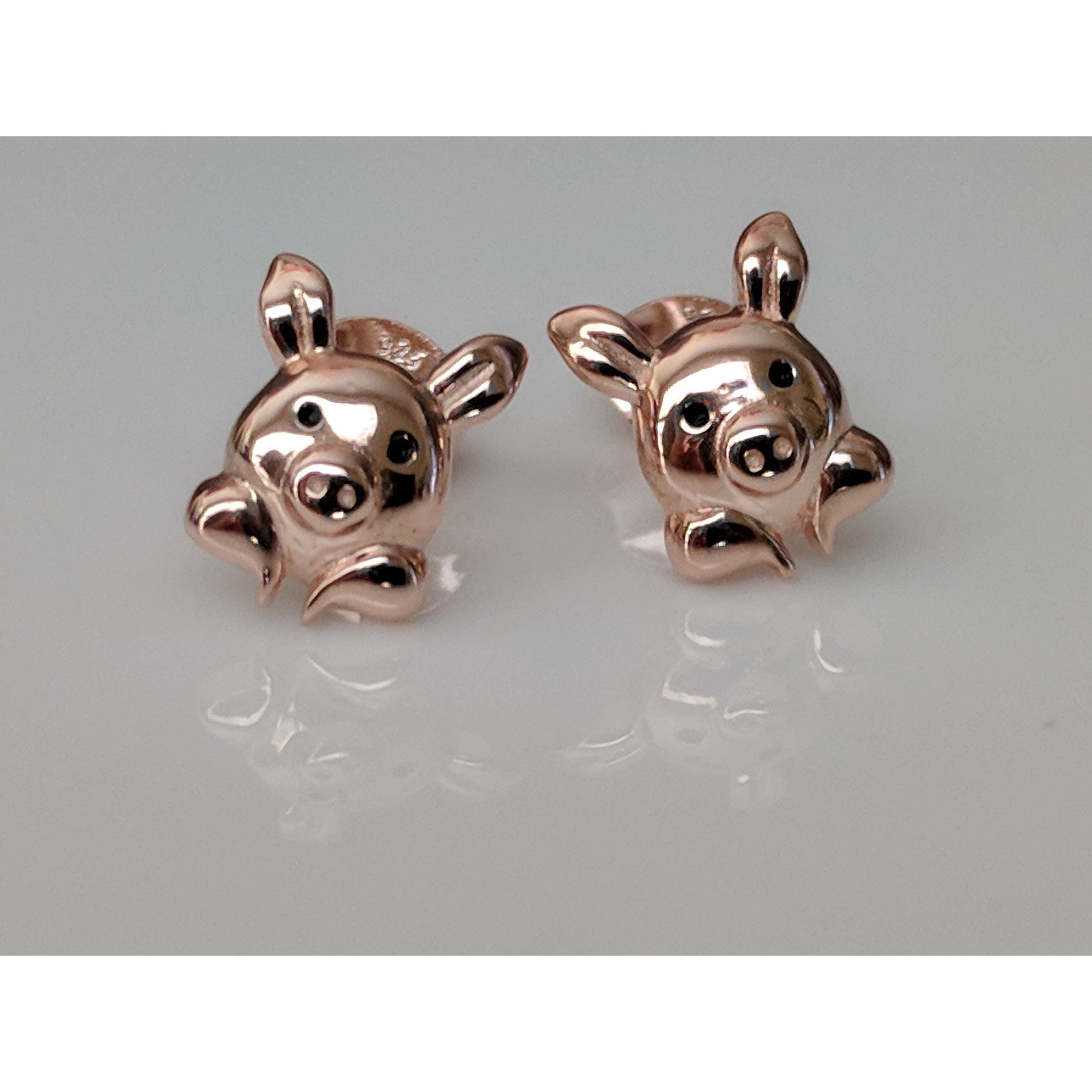 Pig Stud Earrings Keep Me In Your Heart Rose Gold Plated Sterling Silver、mySite、g9winljtr
