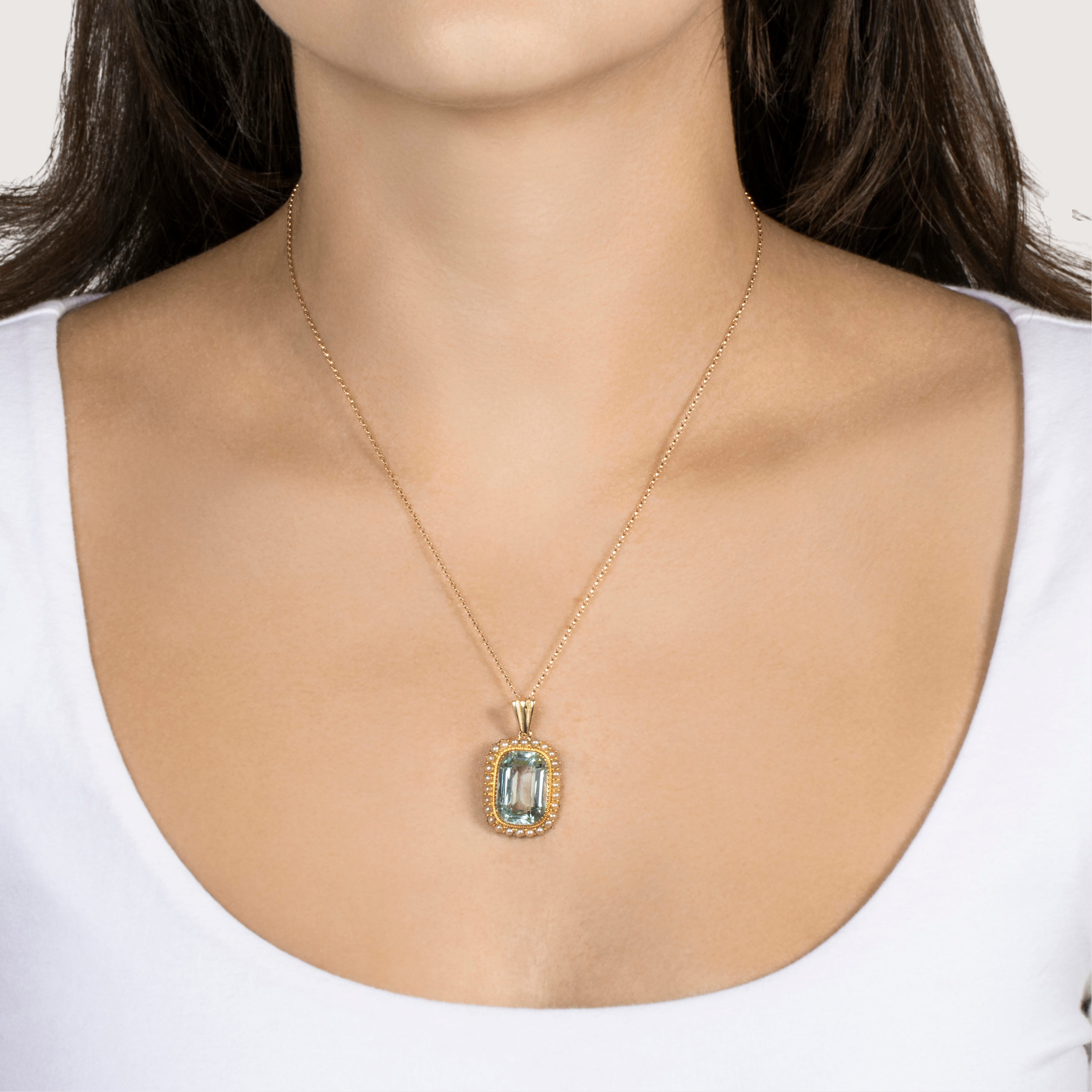 Antique Large Victorian 10k & 14k Yellow Gold 10.91ct Aquamarine Pearl Pendant、mySite、hinf8tx79