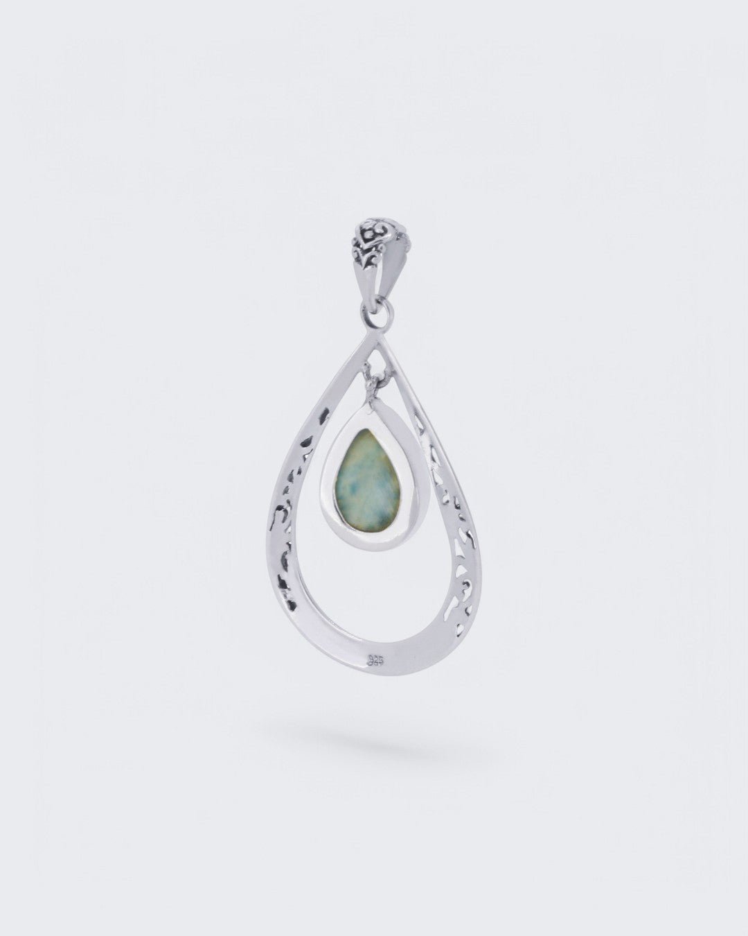 Sterling Silver Teardrop Floral Larimar Pendant、mySite、topwebapps