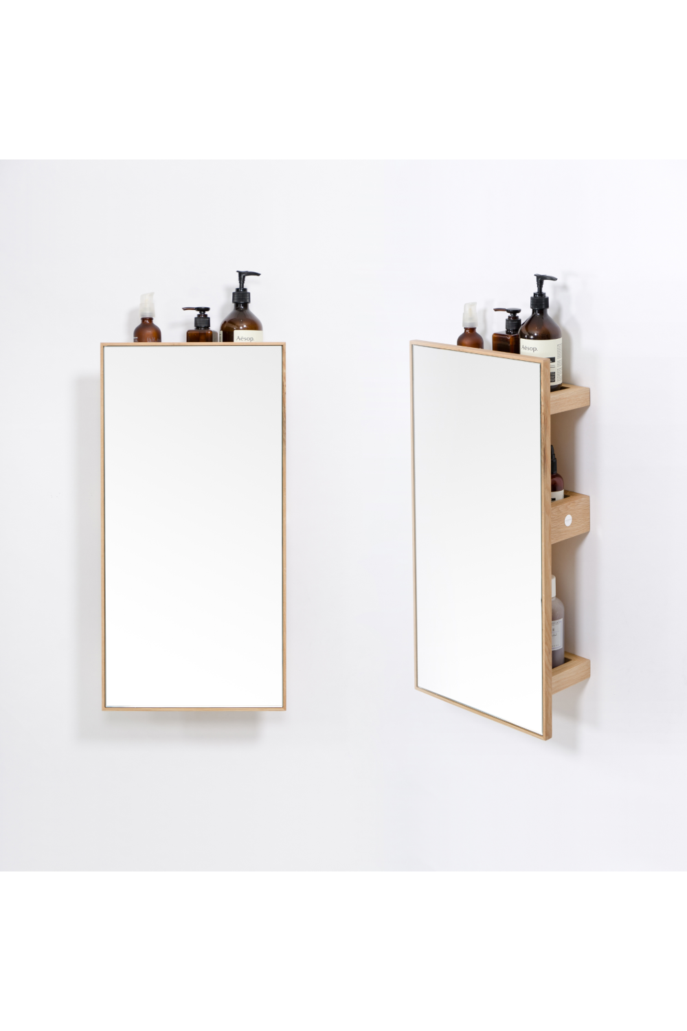 Oak Vanity Mirror with Storage Trays | Wireworks Slimline、mySite、neckold