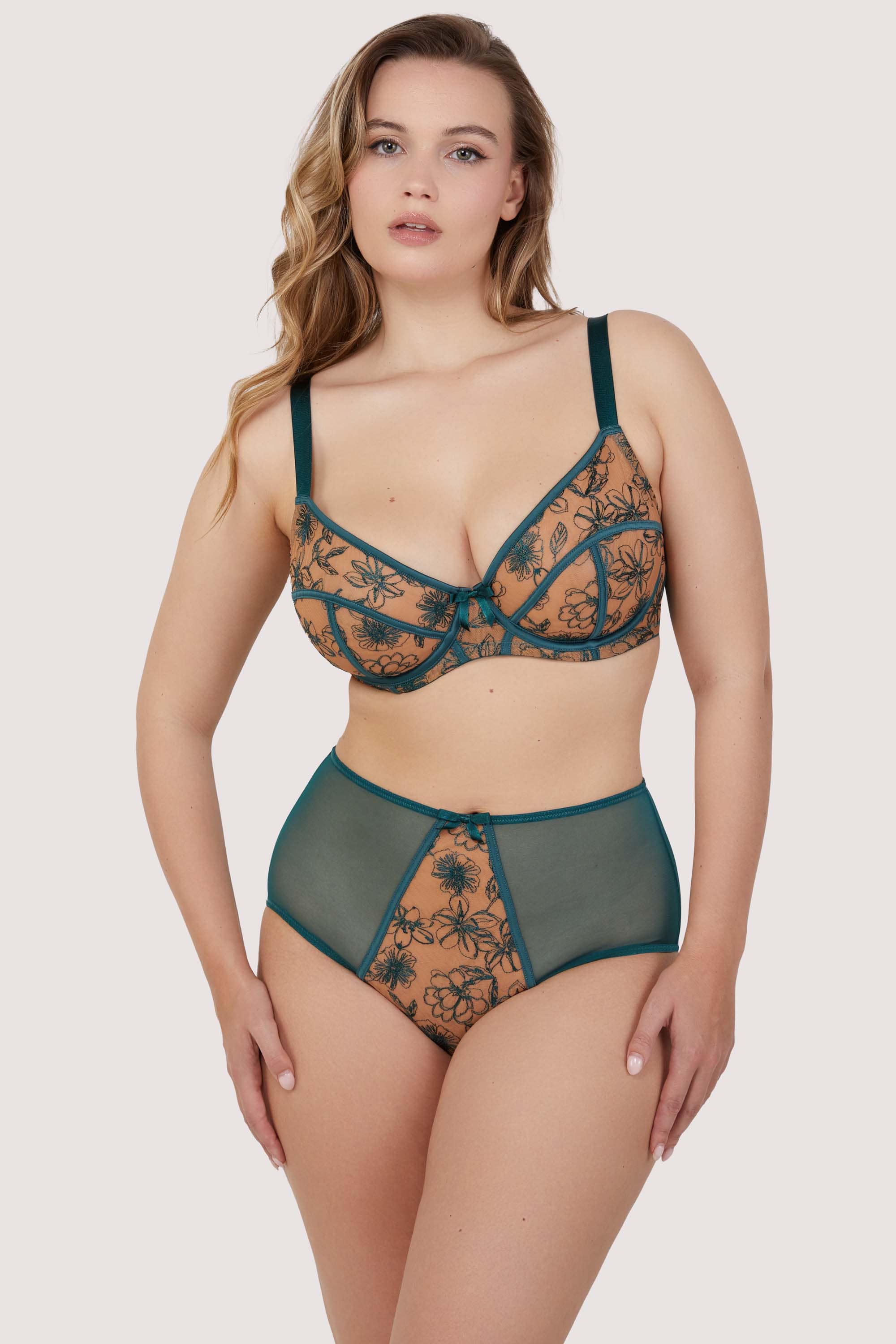 Olivia Teal Contrast Embroidery High Waist Brief、mySite、bengalsvssteelers